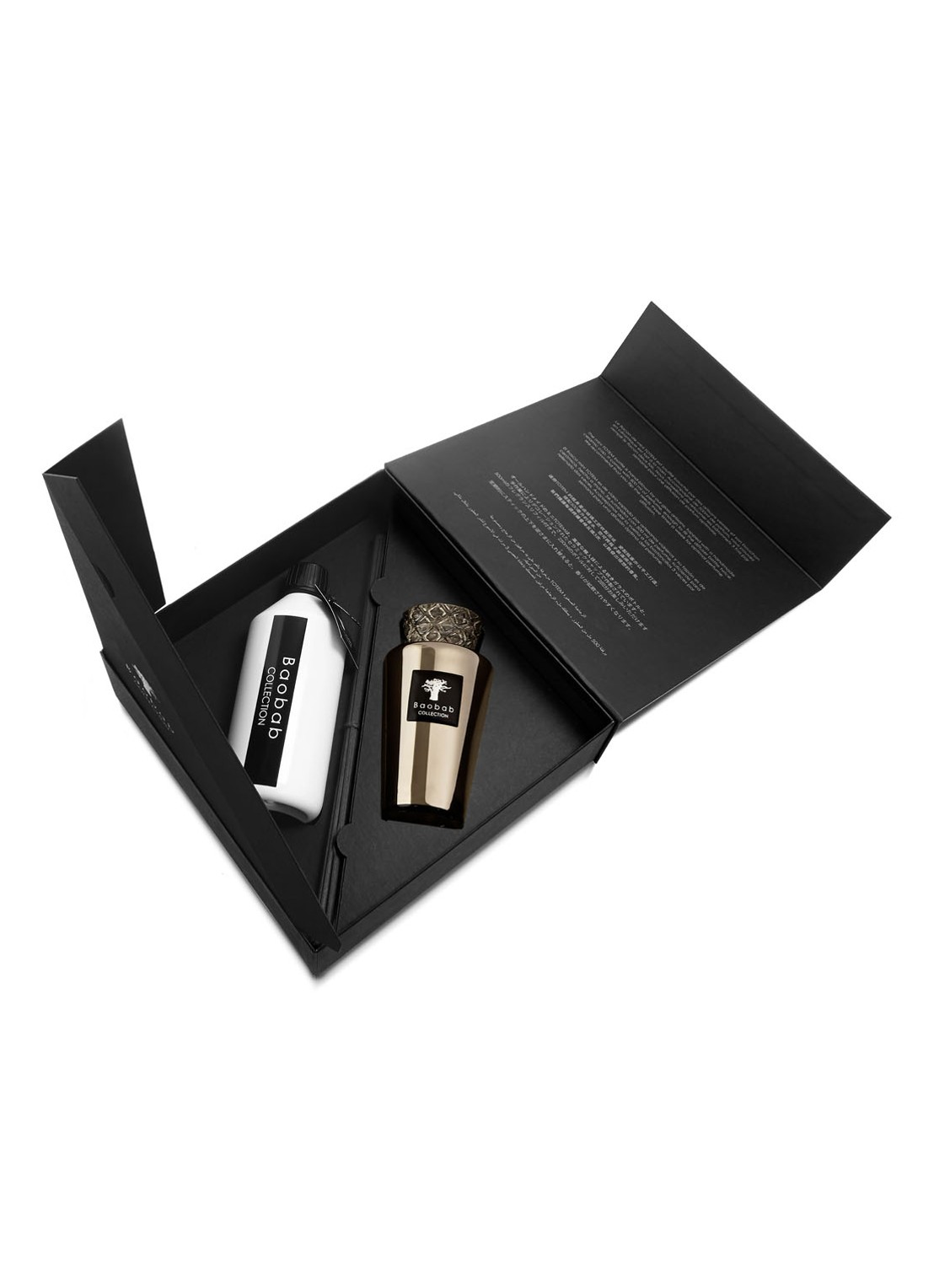 Baobab Collection Mini Totem Platinum geurstokjes 250 ml met navulling 500 ml - voorkant 2 zilver