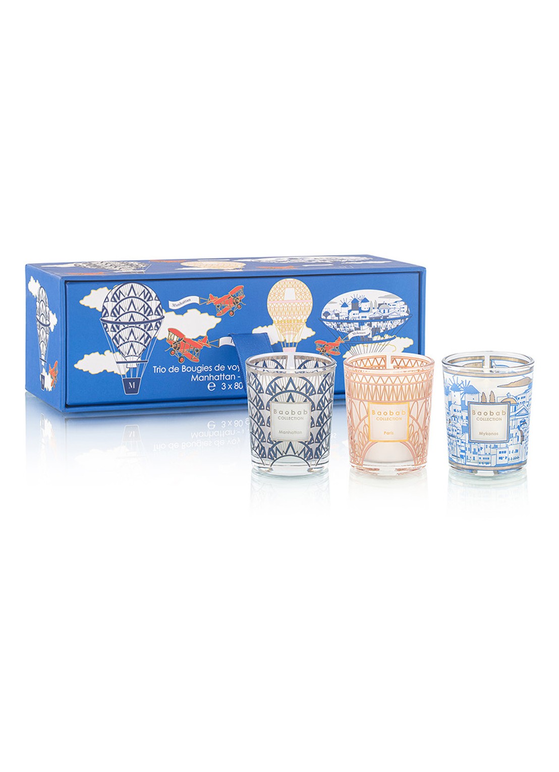 Baobab Collection Trio Travel geurkaarsen set van 3 - voorkant blauw