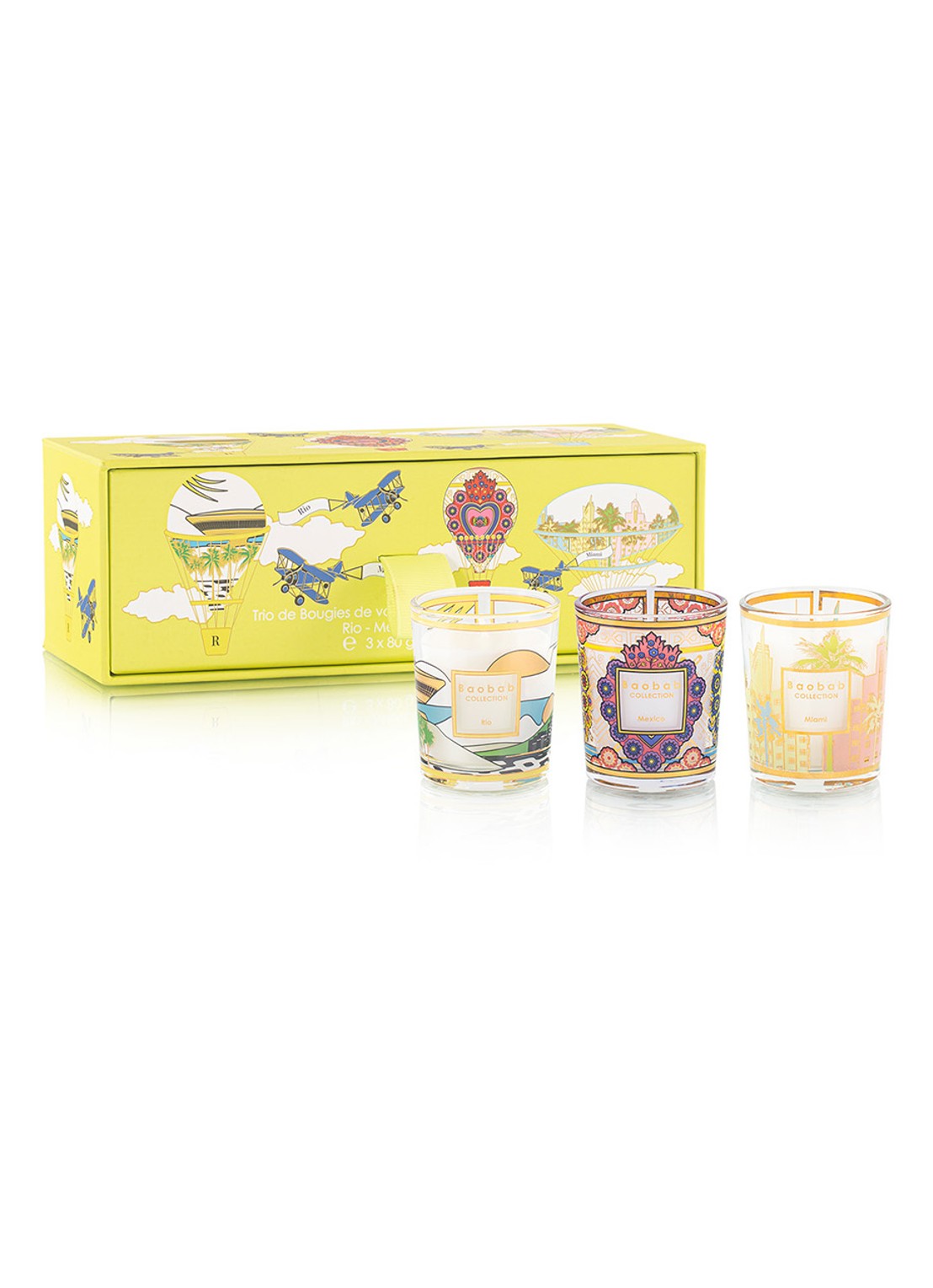 Baobab Collection Trio Travel geurkaarsen set van 3 - voorkant groen