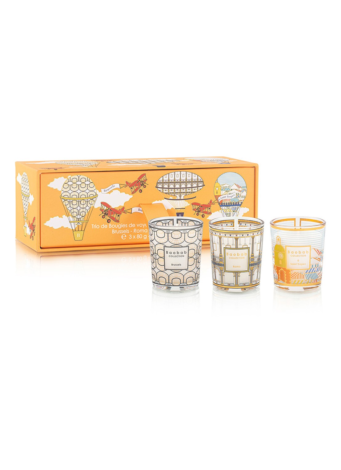 Baobab Collection Trio Travel geurkaarsen set van 3 - voorkant orange