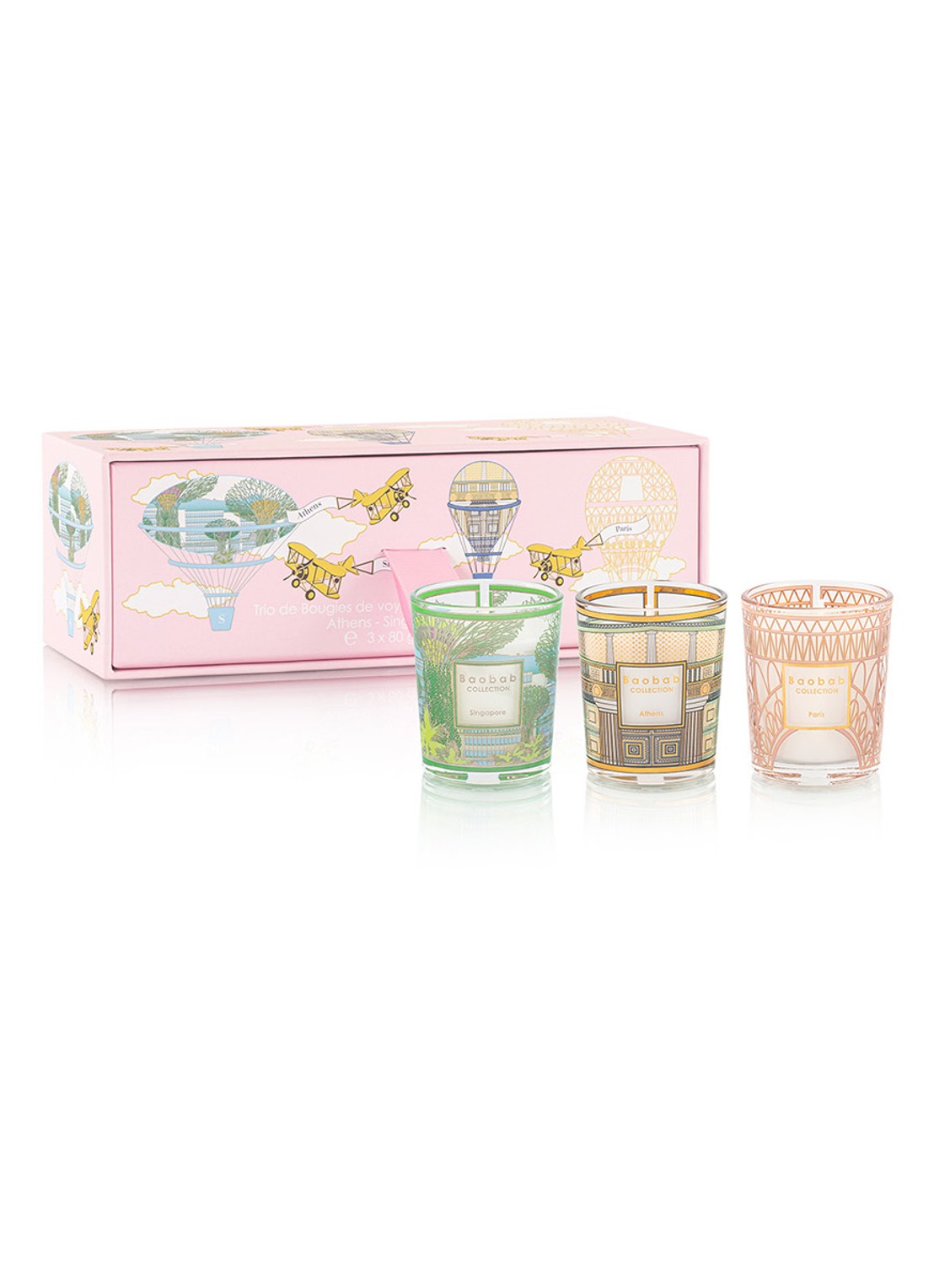 Baobab Collection Trio Travel geurkaarsen set van 3 - voorkant roze