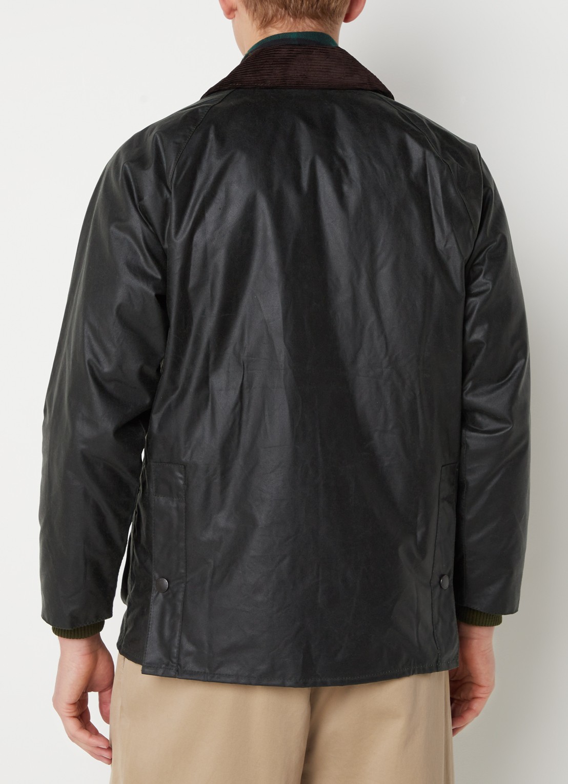 Barbour Bedale jack met opgestikte zakken en kraag van corduroy  - achterkant 4 bronsgroen