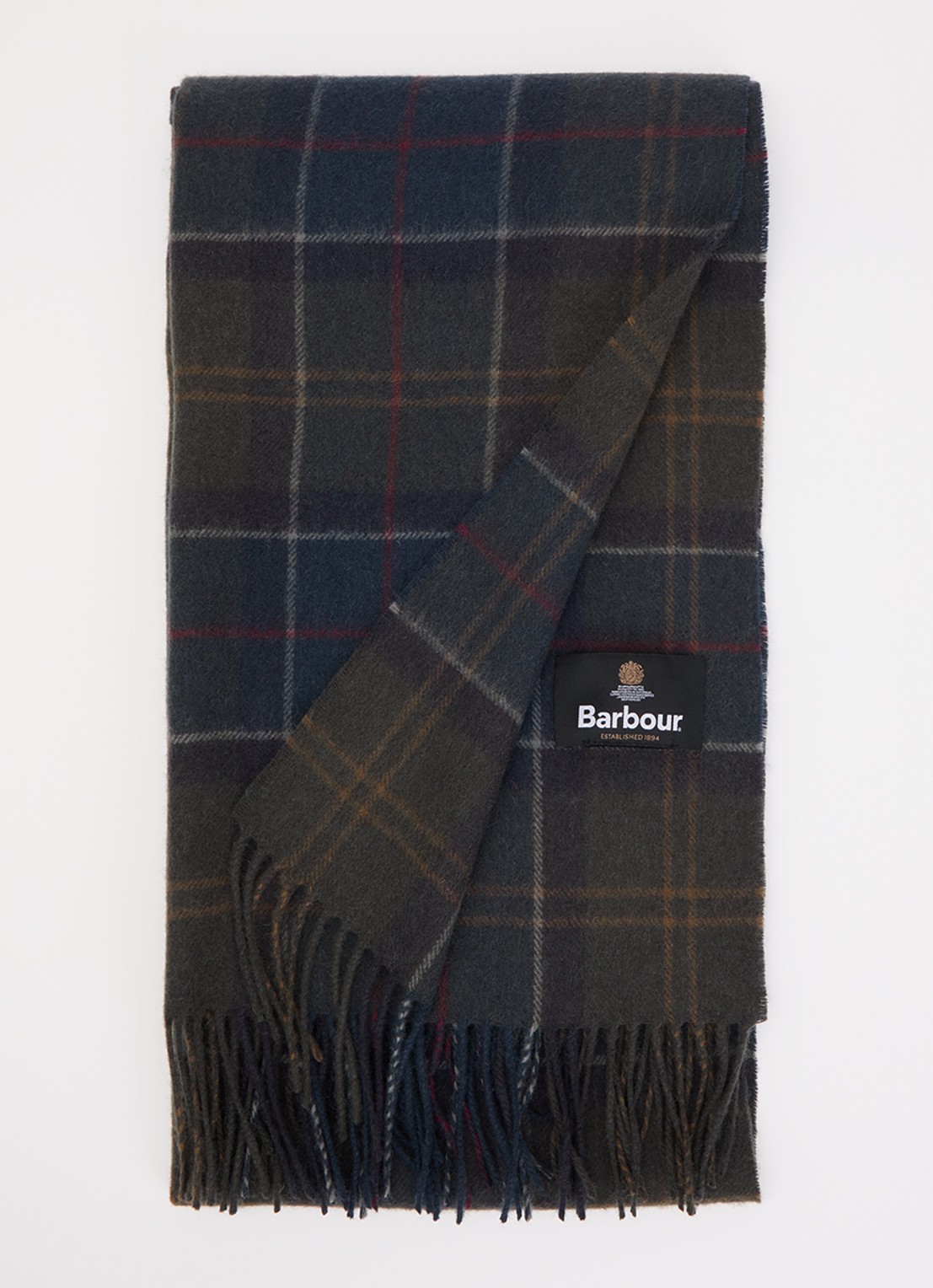 Barbour Braden tartan sjaal van schapenwol met ruitdessin 50 x 190 cm  - voorkant 3 groen