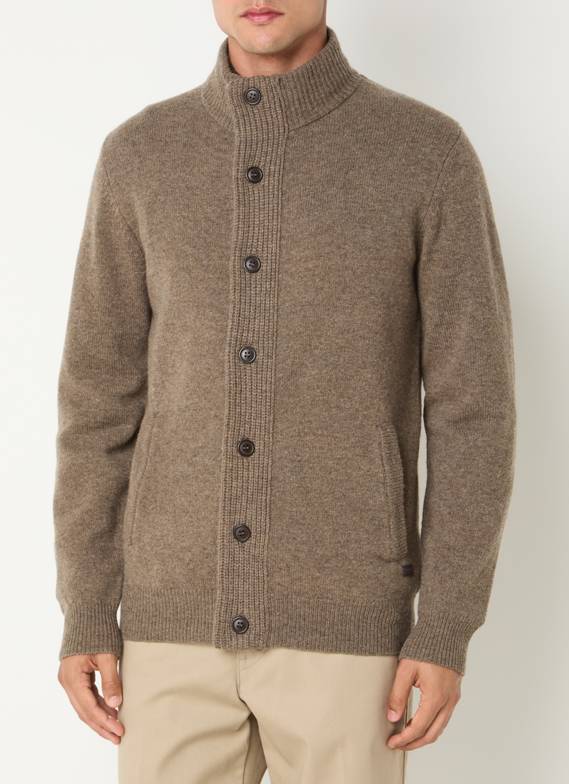 Barbour Essential fijngebreid vest van wol - detail 3 beige