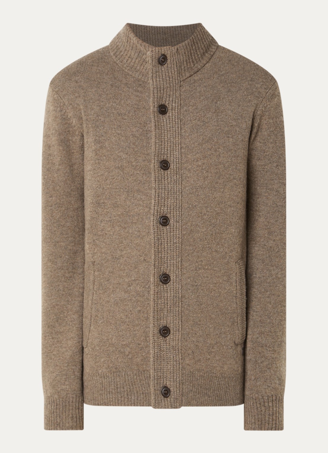 Barbour Essential fijngebreid vest van wol - voorkant beige