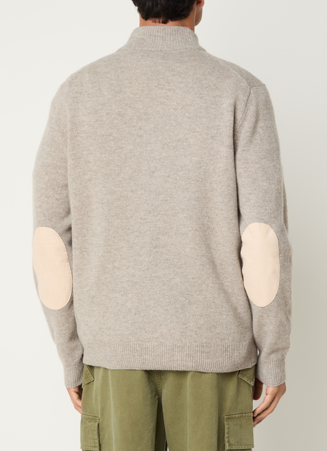 Barbour Essential fijngebreide trui van wol met halve rits - achterkant 4 beige