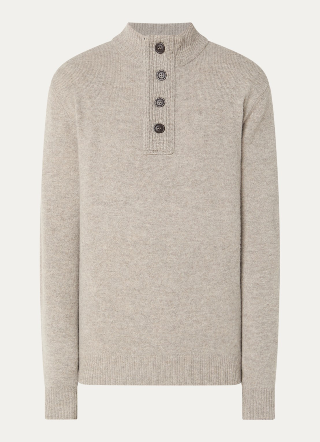 Barbour Essential fijngebreide trui van wol met halve rits - voorkant beige