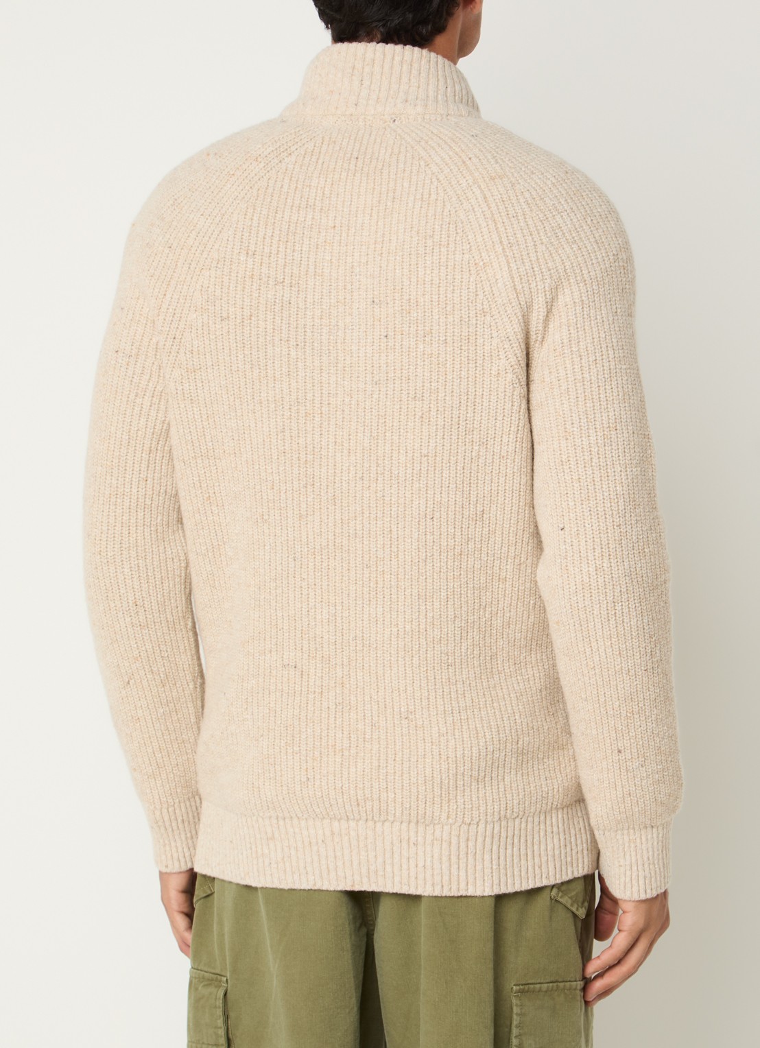 Barbour Essentials grofgebreide trui in wolblend - achterkant beige