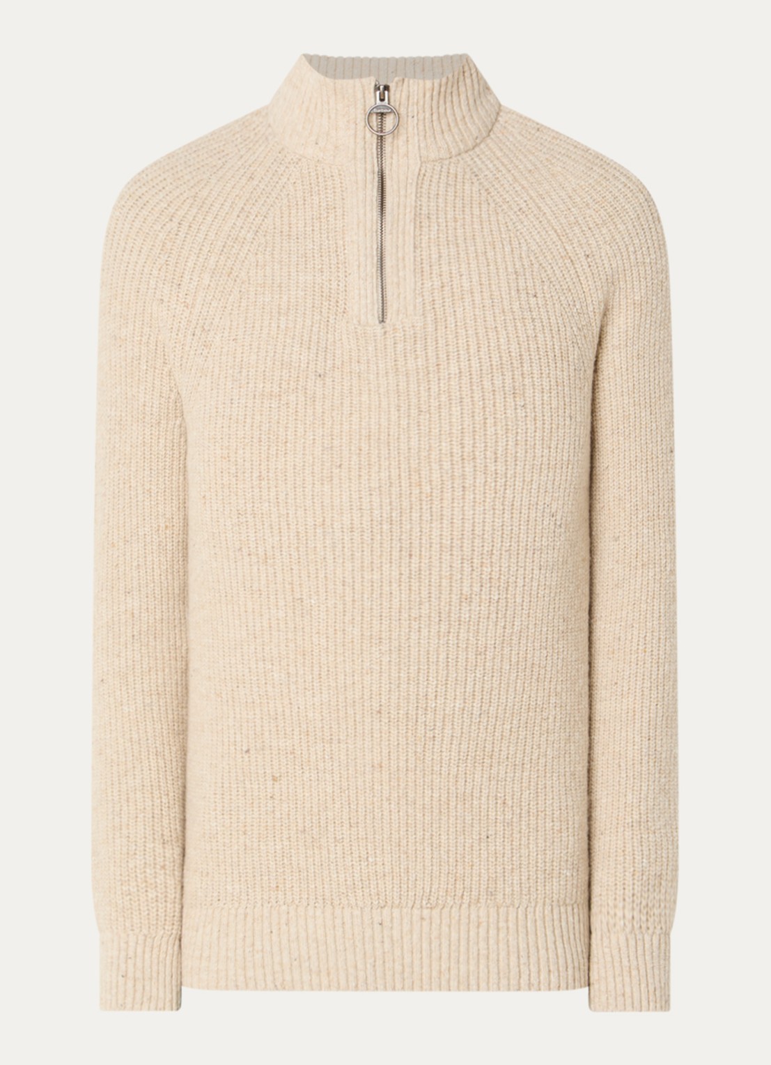 Barbour Essentials grofgebreide trui in wolblend - voorkant 3 beige