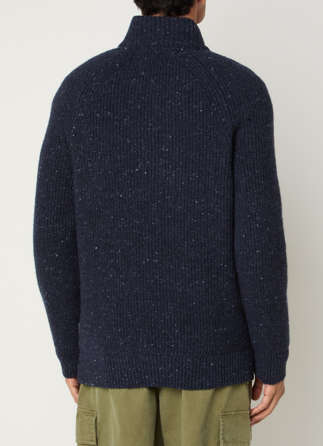 Barbour Essentials grofgebreide trui in wolblend - achterkant 3 donkerblauw