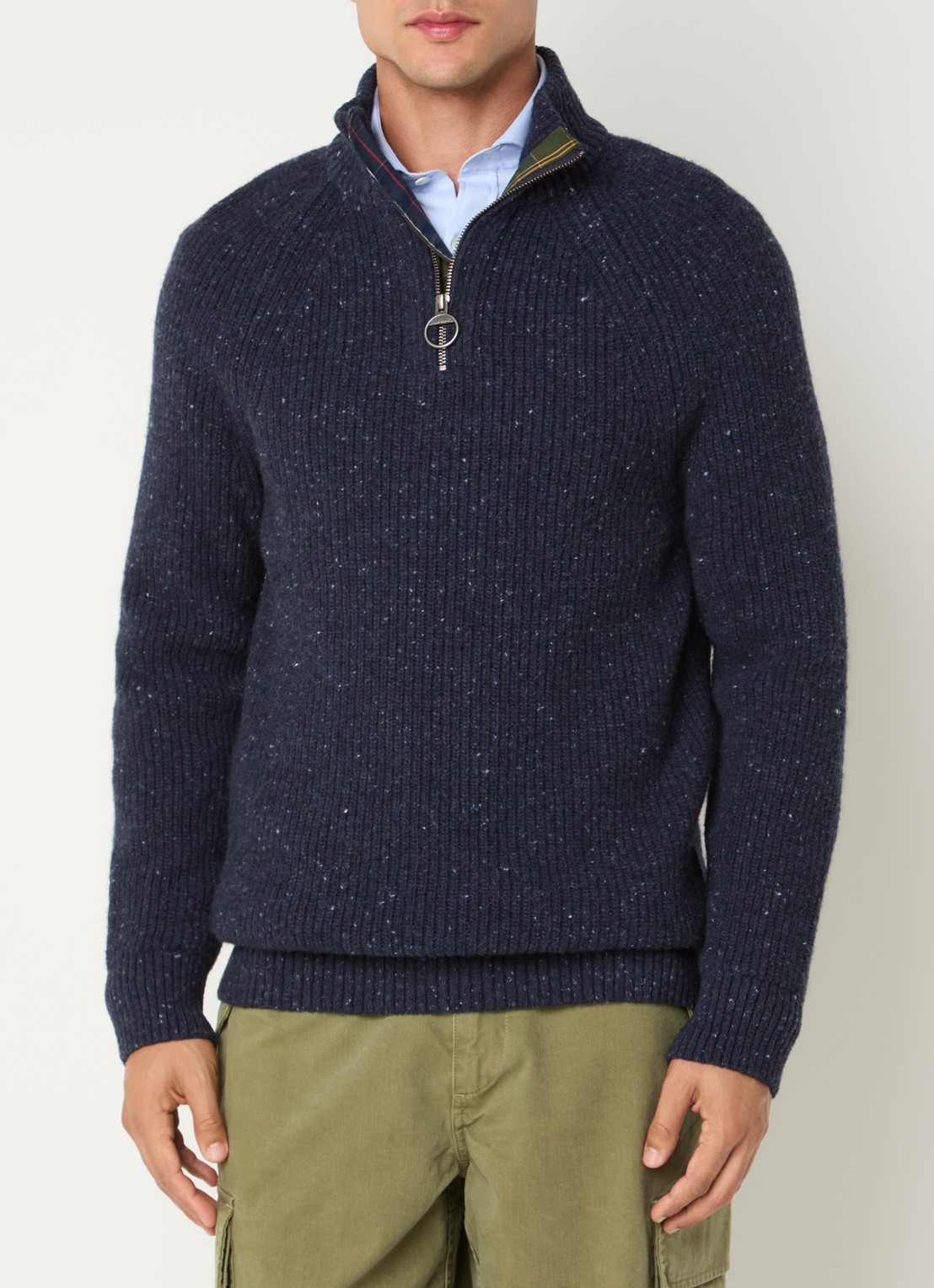 Barbour Essentials grofgebreide trui in wolblend - detail 4 donkerblauw