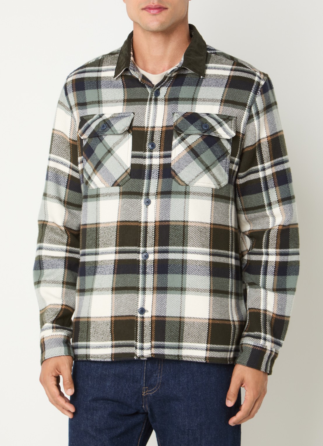 Barbour Grasmoor overshirt met ruitdessin en borstzakken - detail 3 olijfgroen