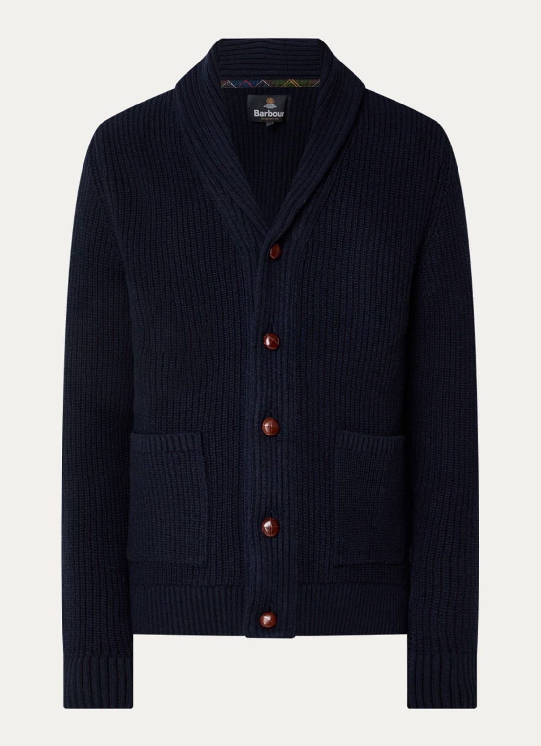 Barbour Grofgebreid vest met opgestikte zakken - voorkant donkerblauw