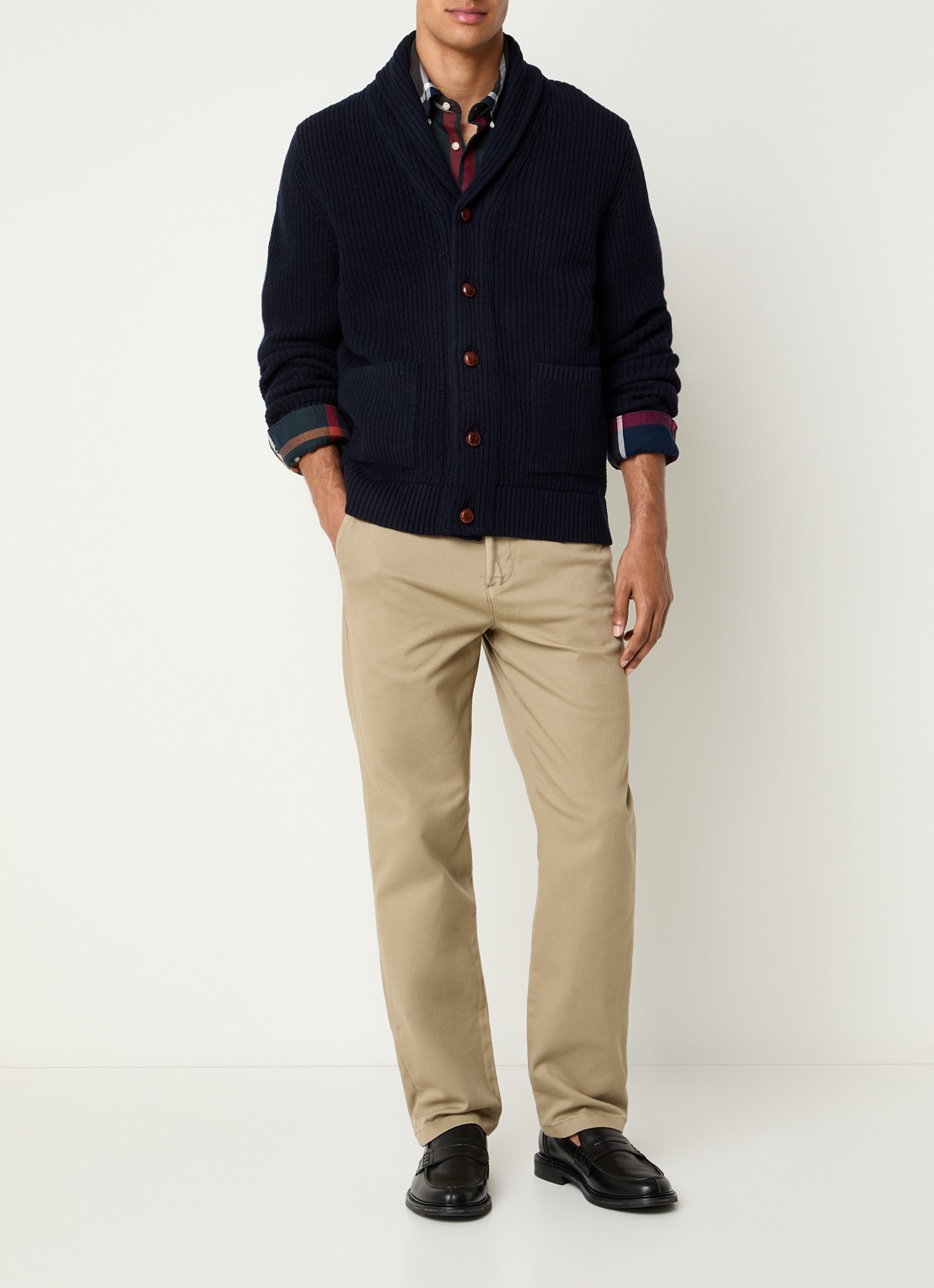 Barbour Grofgebreid vest met opgestikte zakken - voorkant 2 donkerblauw