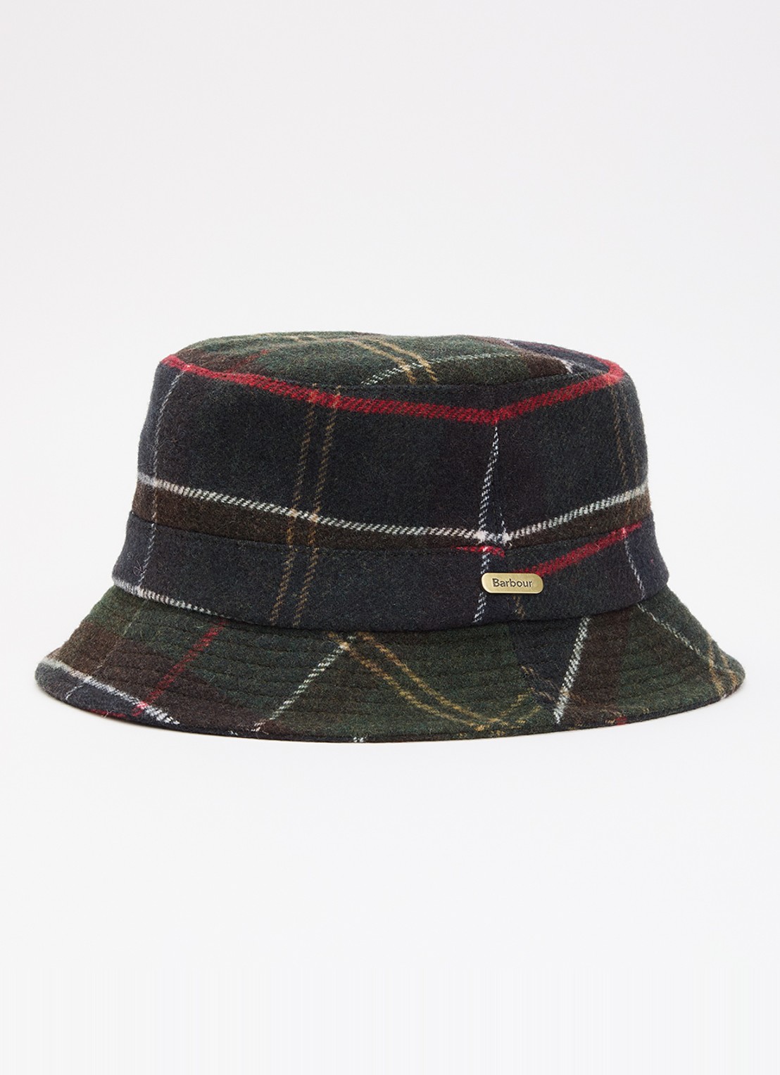 Barbour Heidi tartan bucket hoed in wolblend met ruitdessin  - voorkant 2 donkerblauw