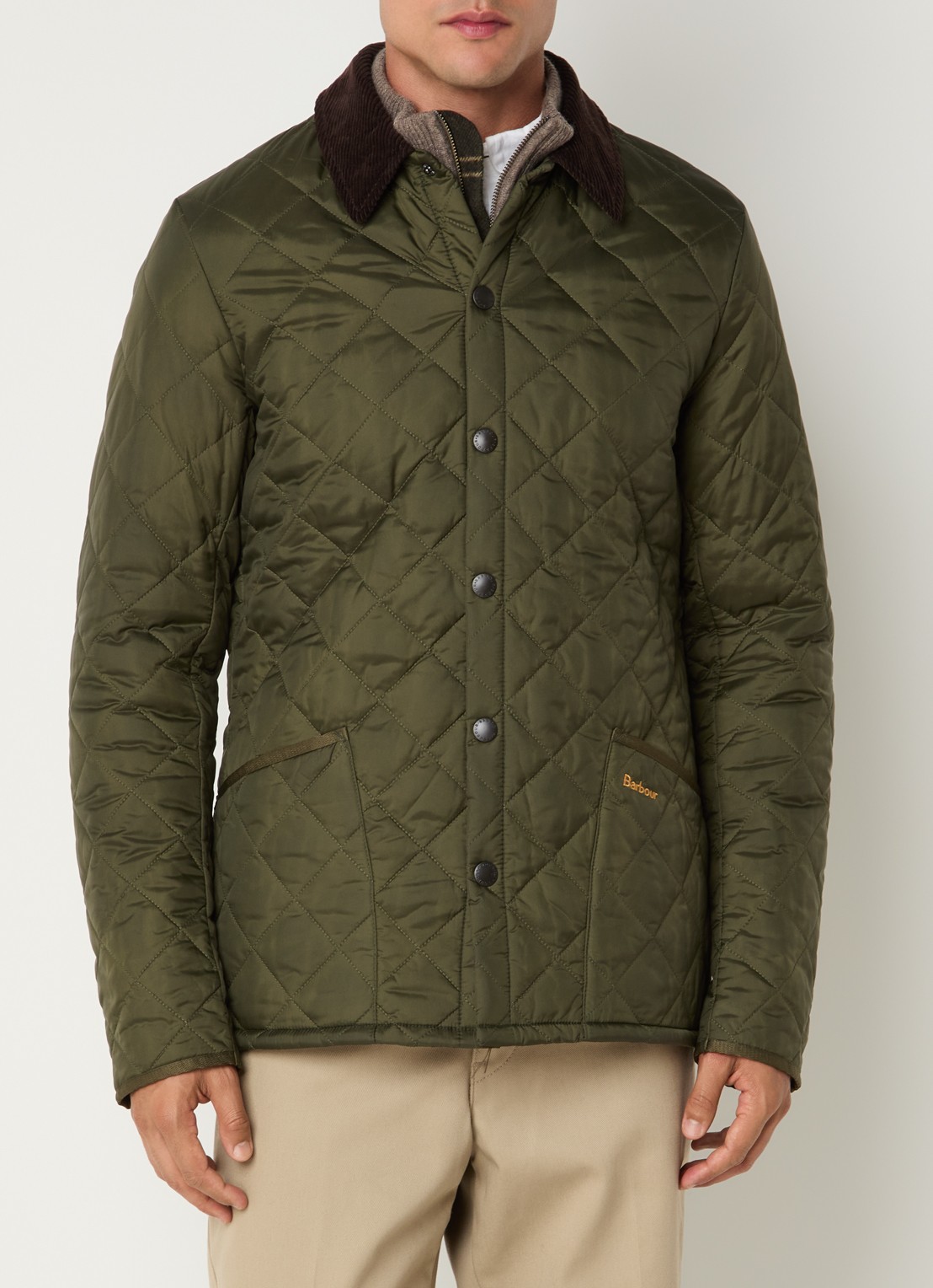 Barbour Heritage Liddesdale barn jack met quilt patroon - detail 3 olijfgroen