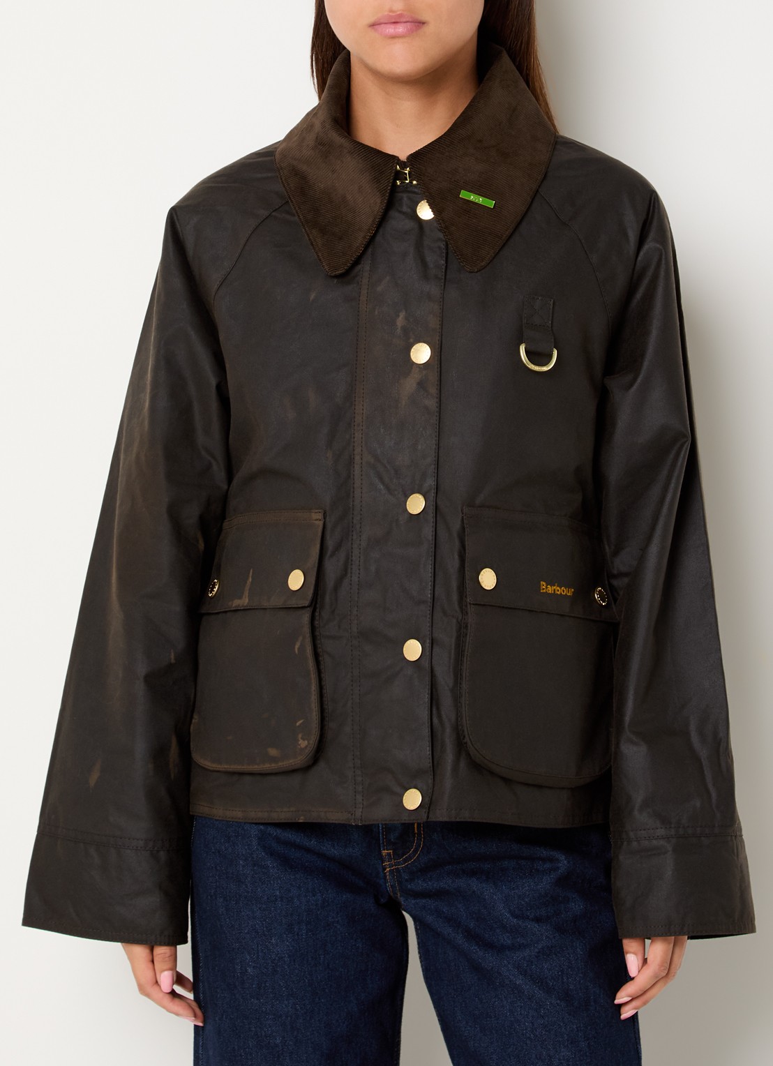 Barbour Icons Modern Spey A-lijn barn jack met klepzakken - detail 2 donkerbruin