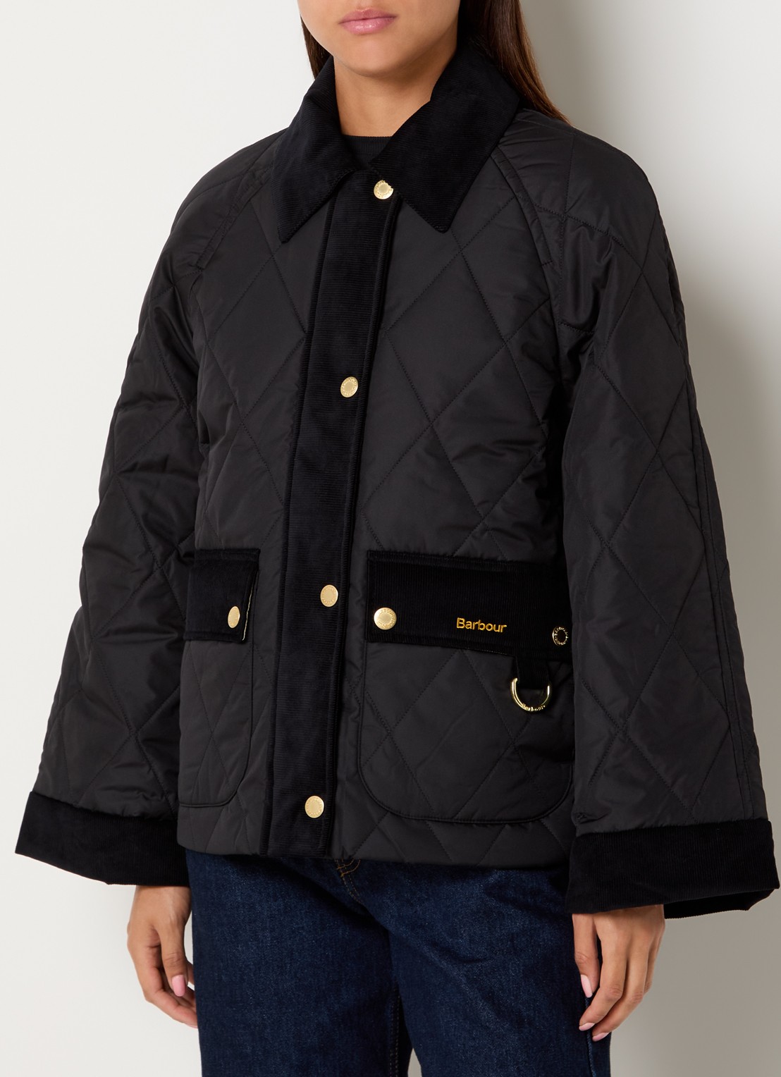 Barbour Kilnwick A-lijn barn jack met quilt patroon - detail 4 zwart