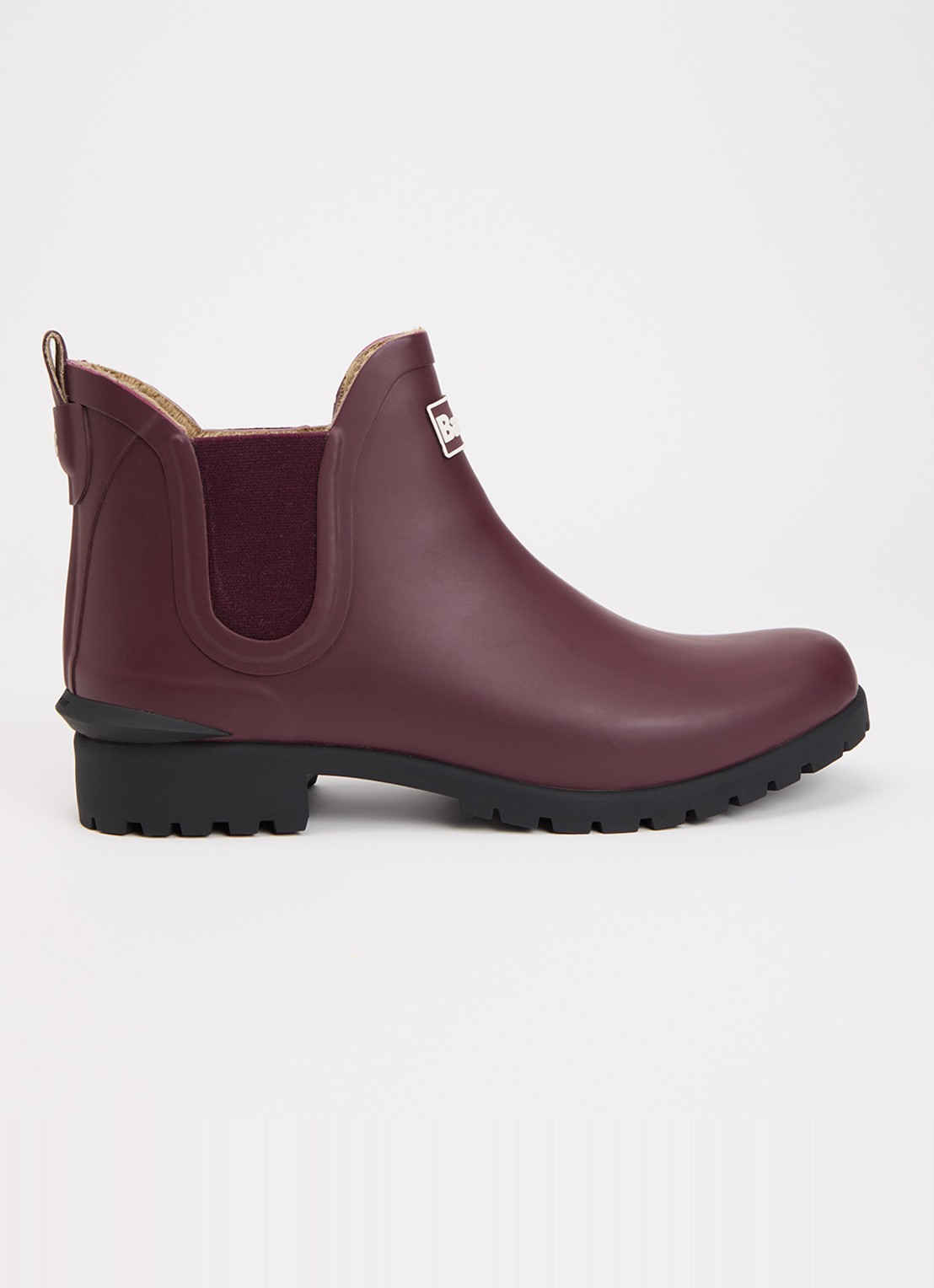 Barbour Kirkton regenlaars met ruitdessin en logo - voorkant bordeauxrood