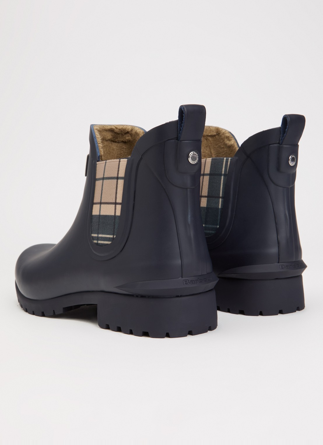 Barbour Kirkton regenlaars met ruitdessin en logo - achterkant 4 donkerblauw