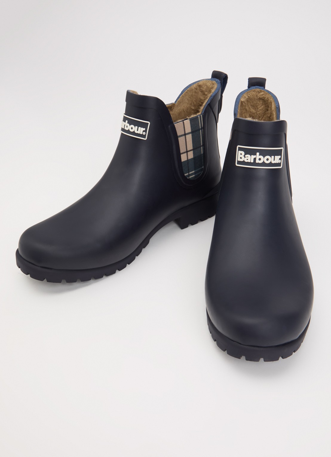 Barbour Kirkton regenlaars met ruitdessin en logo - detail 2 donkerblauw