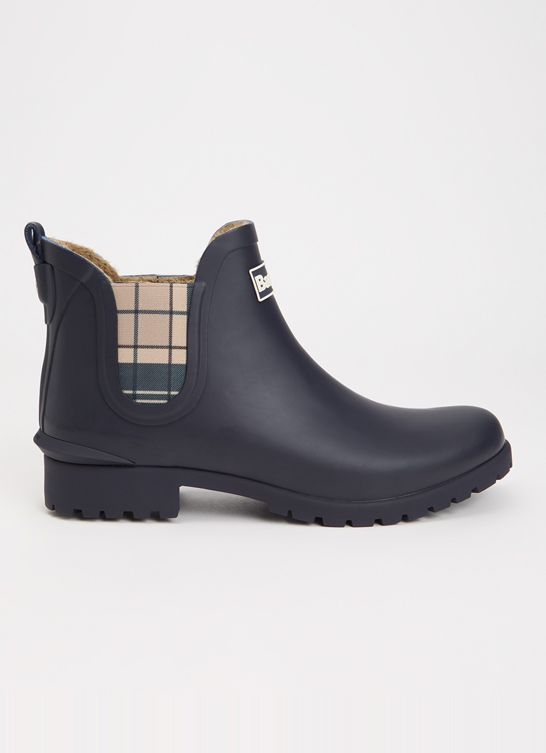 Barbour Kirkton regenlaars met ruitdessin en logo - voorkant donkerblauw