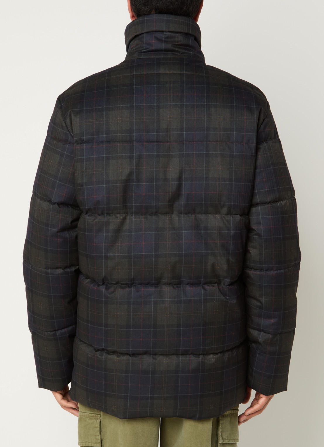 Barbour Lonnen pufferjack met ruitdessin en klepzakken - achterkant groen