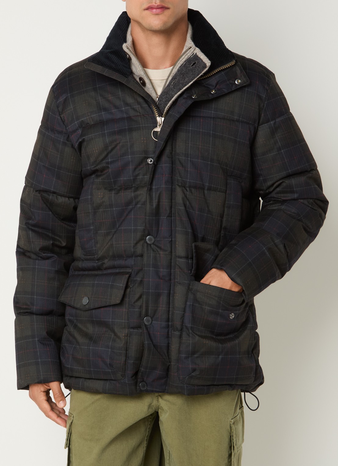 Barbour Lonnen pufferjack met ruitdessin en klepzakken - detail 2 groen