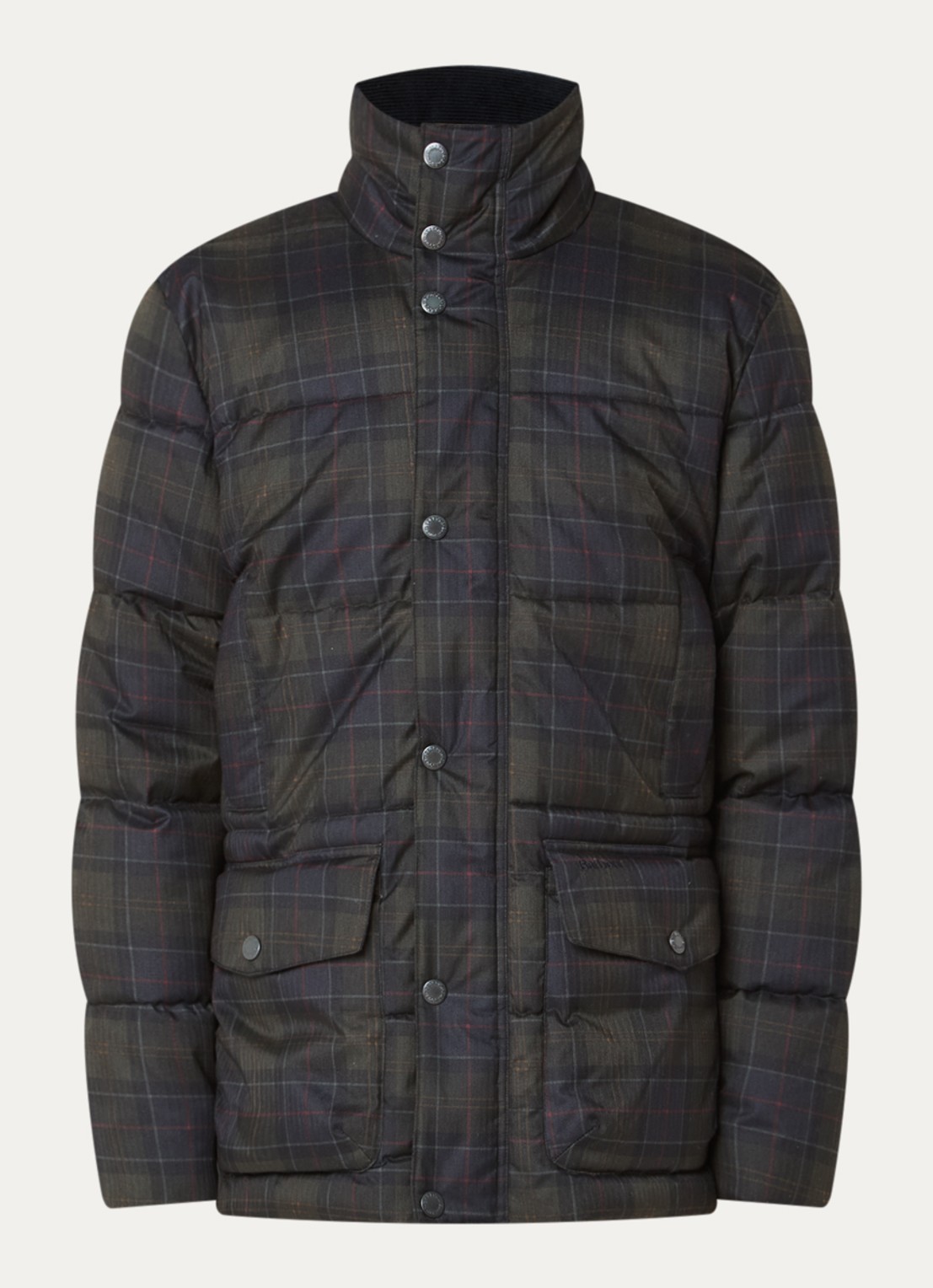 Barbour Lonnen pufferjack met ruitdessin en klepzakken - voorkant 3 groen