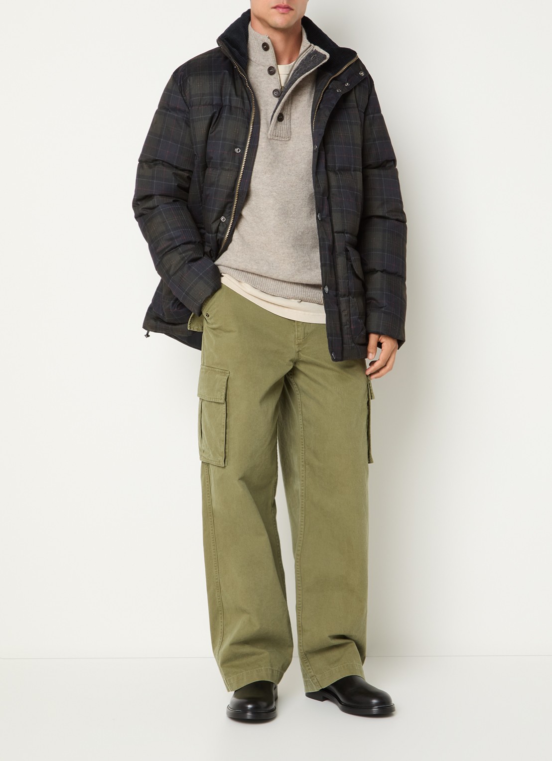 Barbour Lonnen pufferjack met ruitdessin en klepzakken - voorkant 4 groen