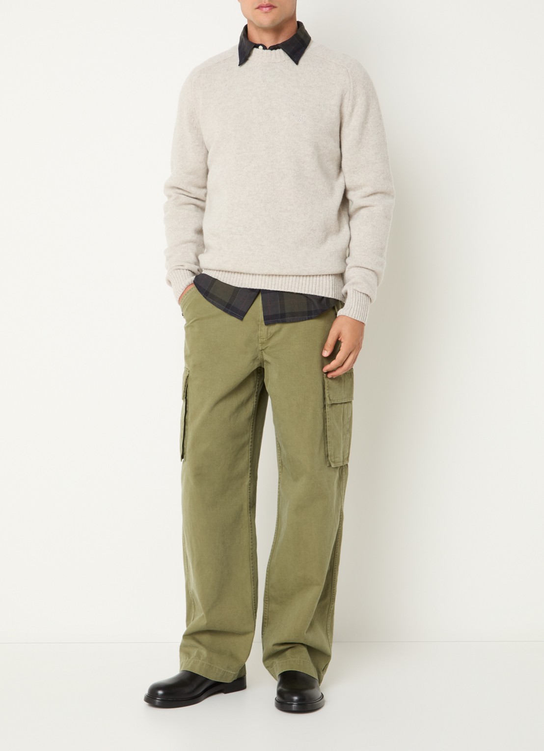 Barbour Newton grofgebreide trui van wol - voorkant 2 lichtgrijs
