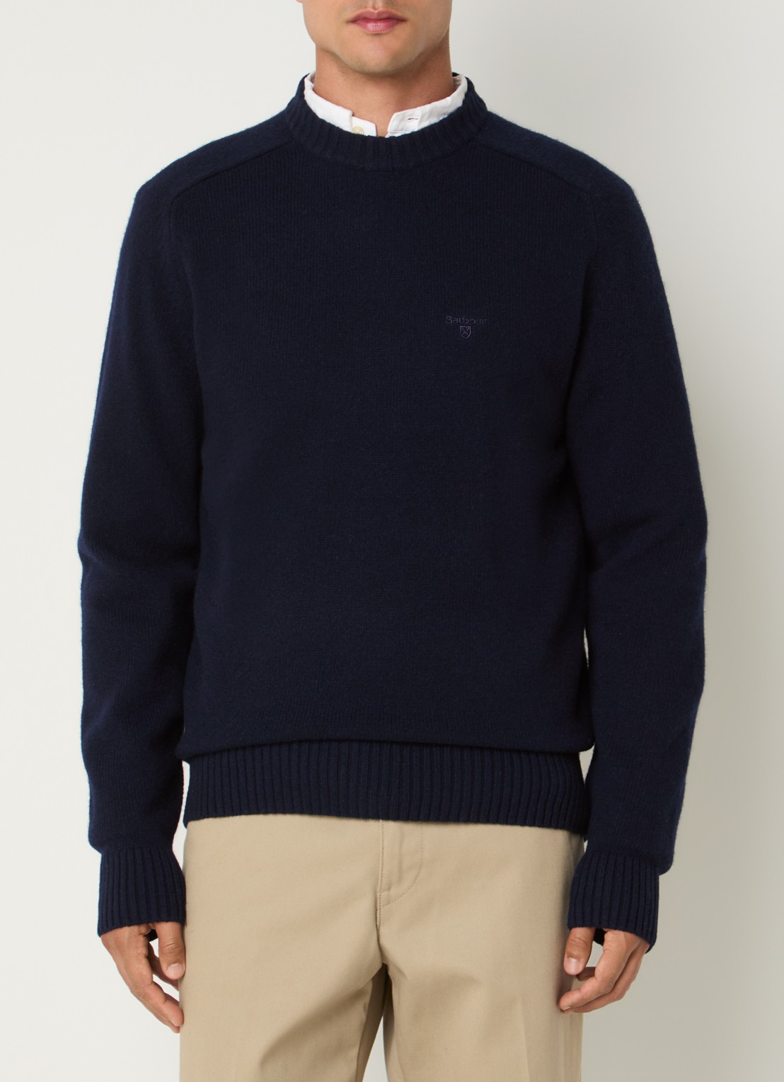 Barbour Newton grofgebreide trui van wol - detail 4 donkerblauw