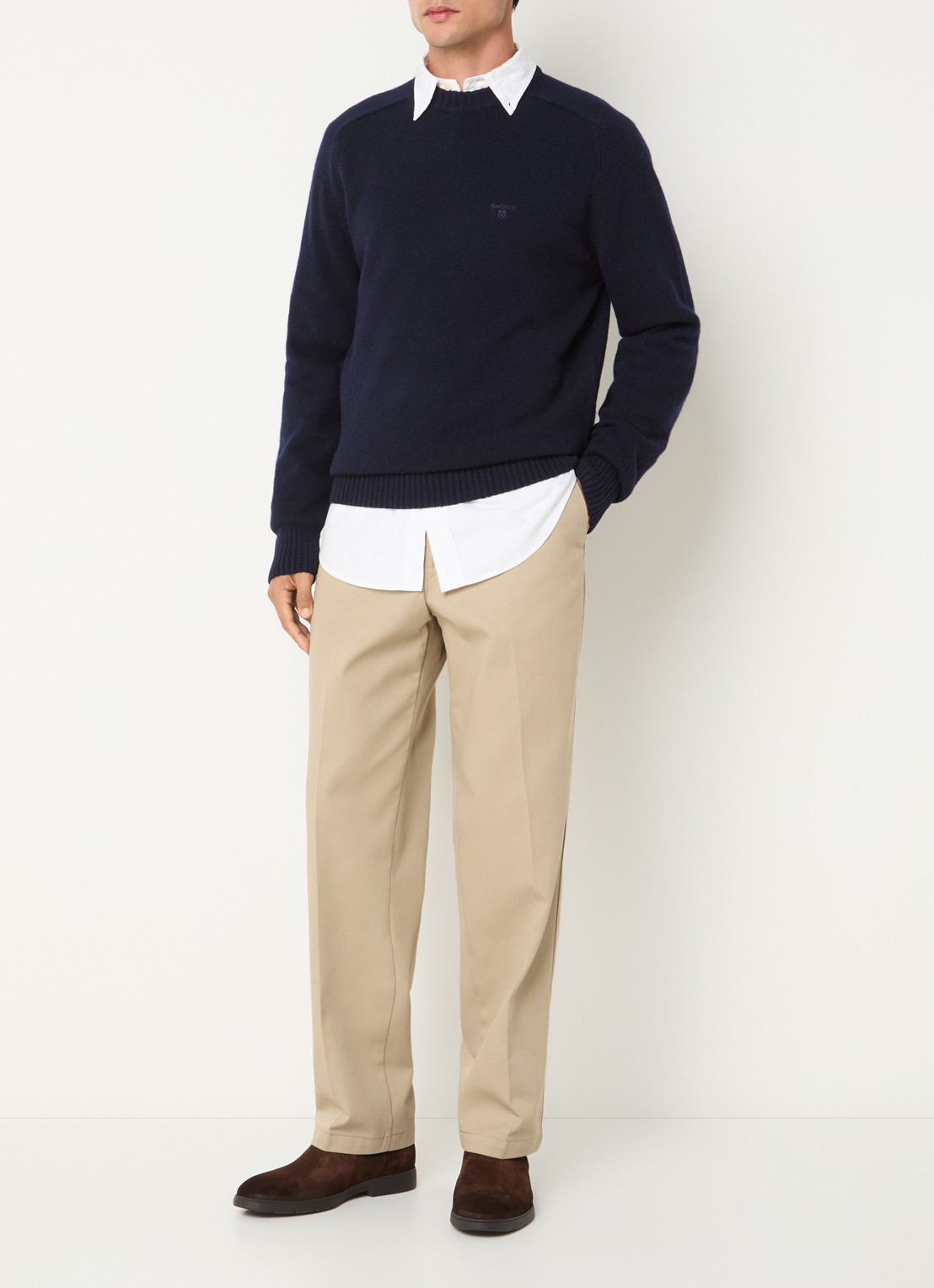 Barbour Newton grofgebreide trui van wol - voorkant 2 donkerblauw