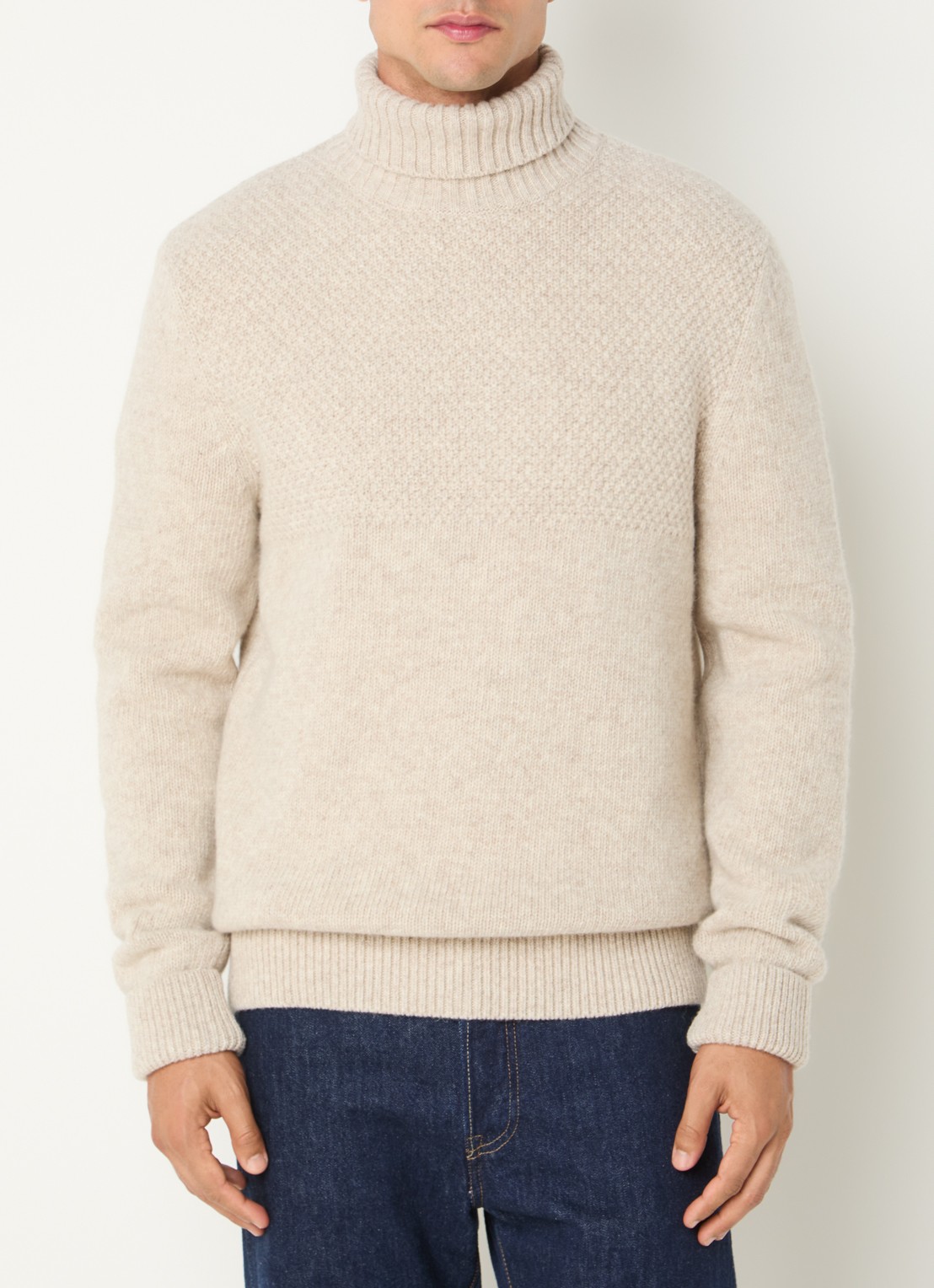 Barbour Northcliffe grofgebreide coltrui van wol - detail beige