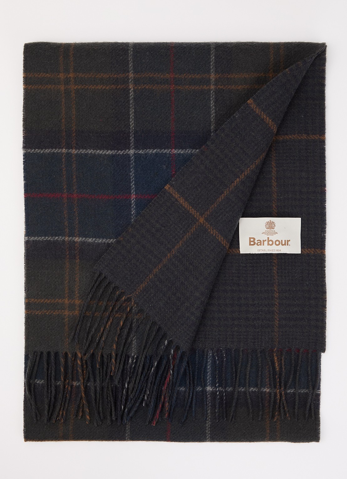 Barbour Taryn reversible sjaal van wol met ruitdessin 34 x 166 cm - voorkant 3 groen