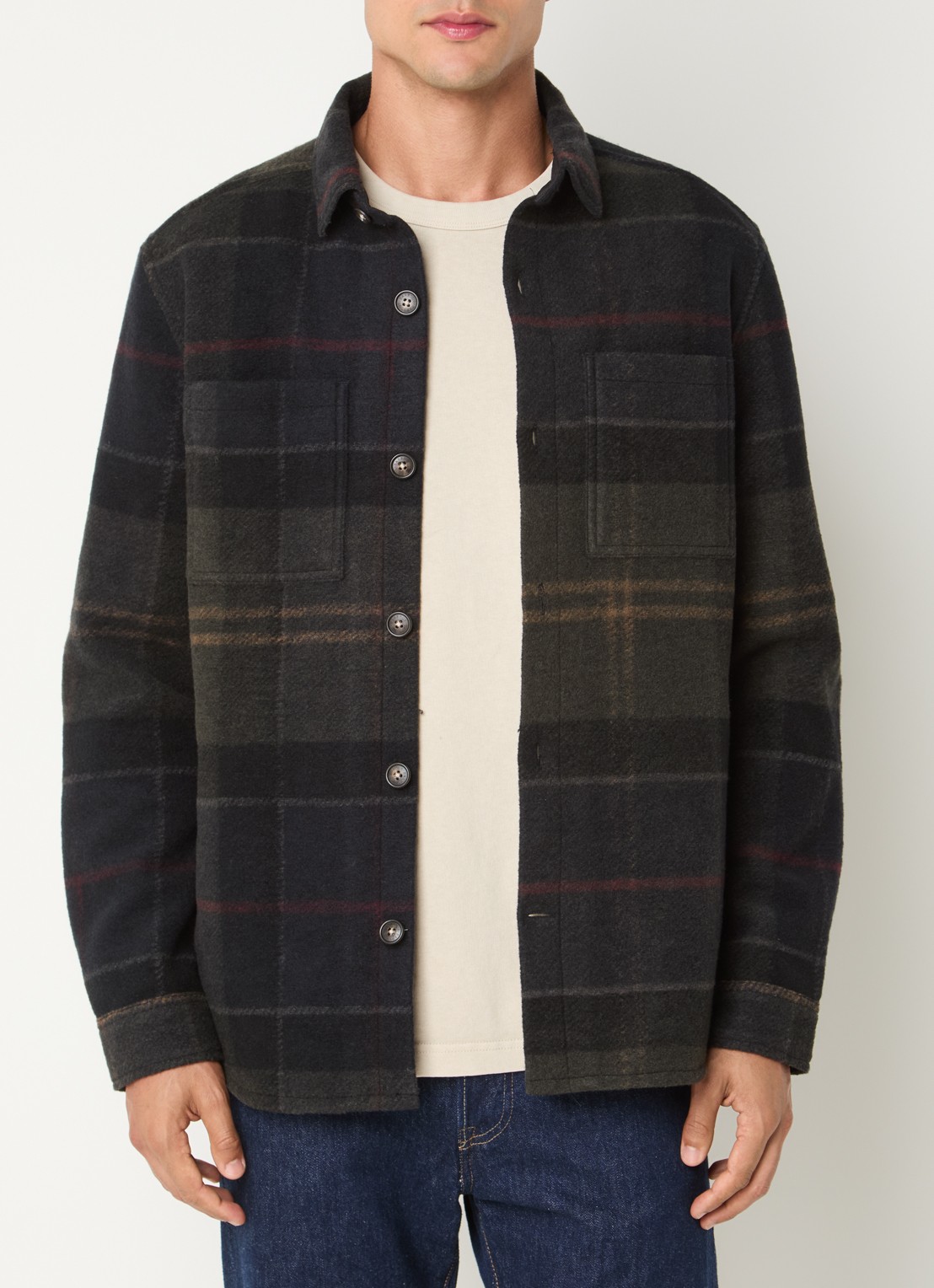 Barbour Woodlane overshirt met ruitdessin en borstzakken - detail zwart
