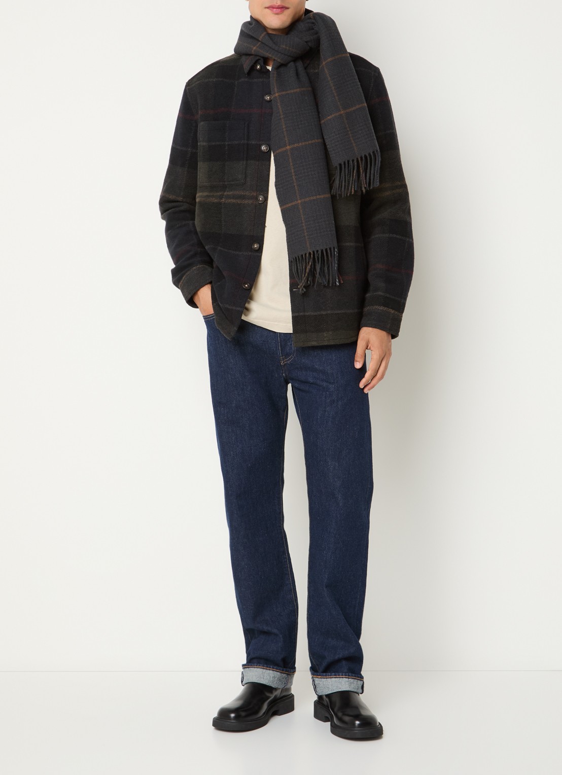 Barbour Woodlane overshirt met ruitdessin en borstzakken - voorkant 4 zwart