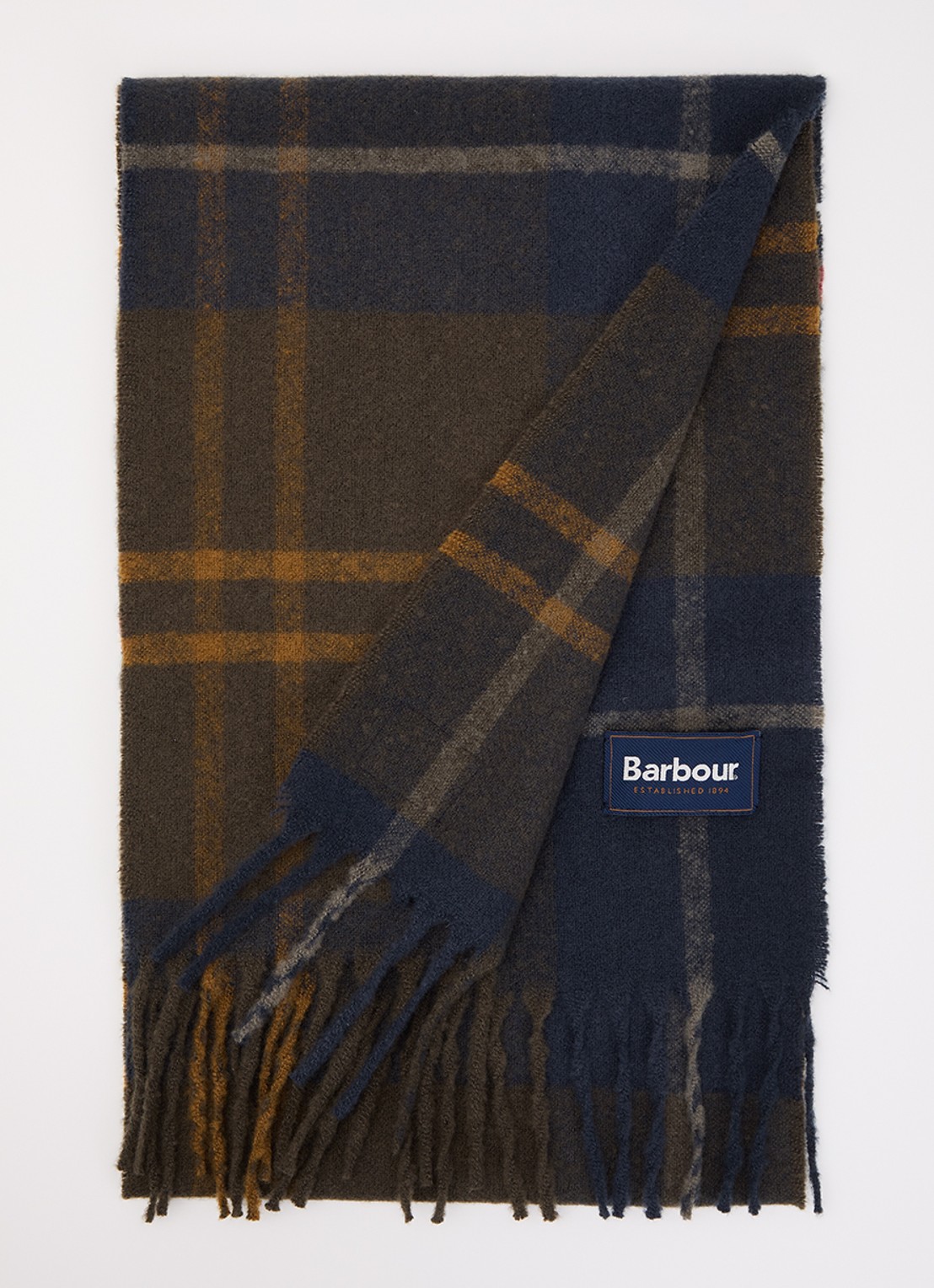 Barbour Yorklane tartan sjaal met ruitdessin 31 x 186 cm  - voorkant 3 groen