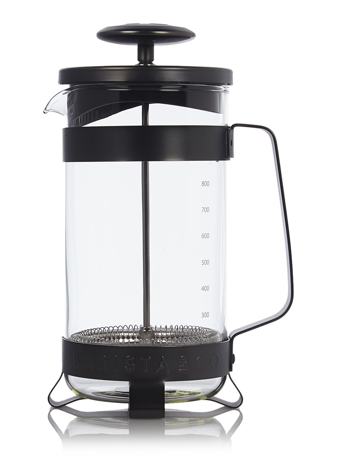 Barista & Co Cafetière van borosilicaatglas 1 liter - voorkant zwart