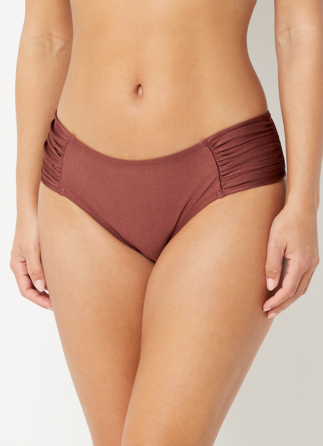 Barts Isla bikinislip met metallic finish - voorkant 3 kastanjebruin