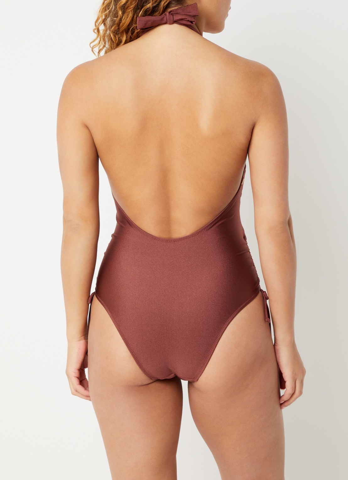 Barts Isla Halter badpak met rugdecolleté  - achterkant 3 kastanjebruin