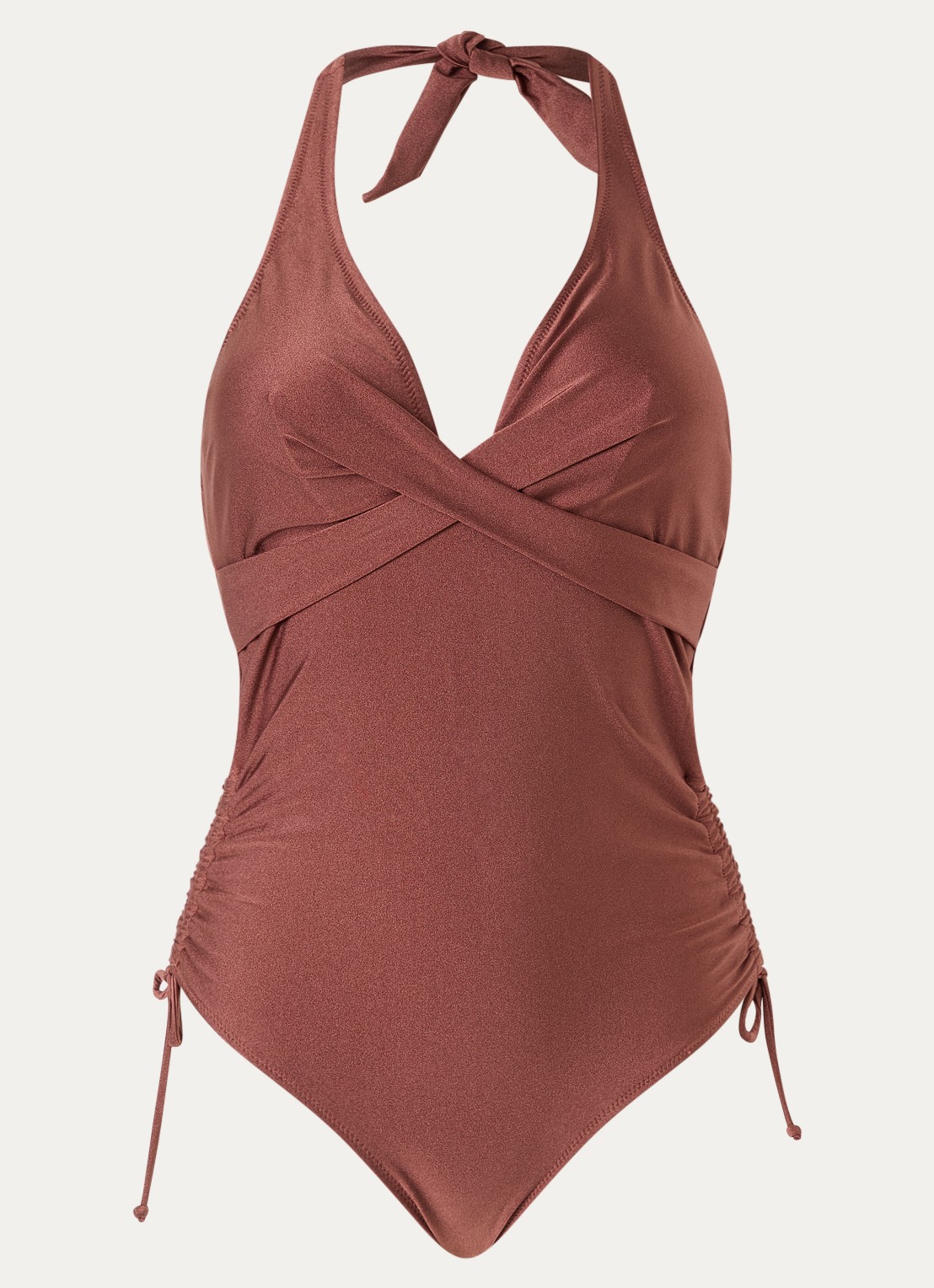Barts Isla Halter badpak met rugdecolleté  - voorkant kastanjebruin
