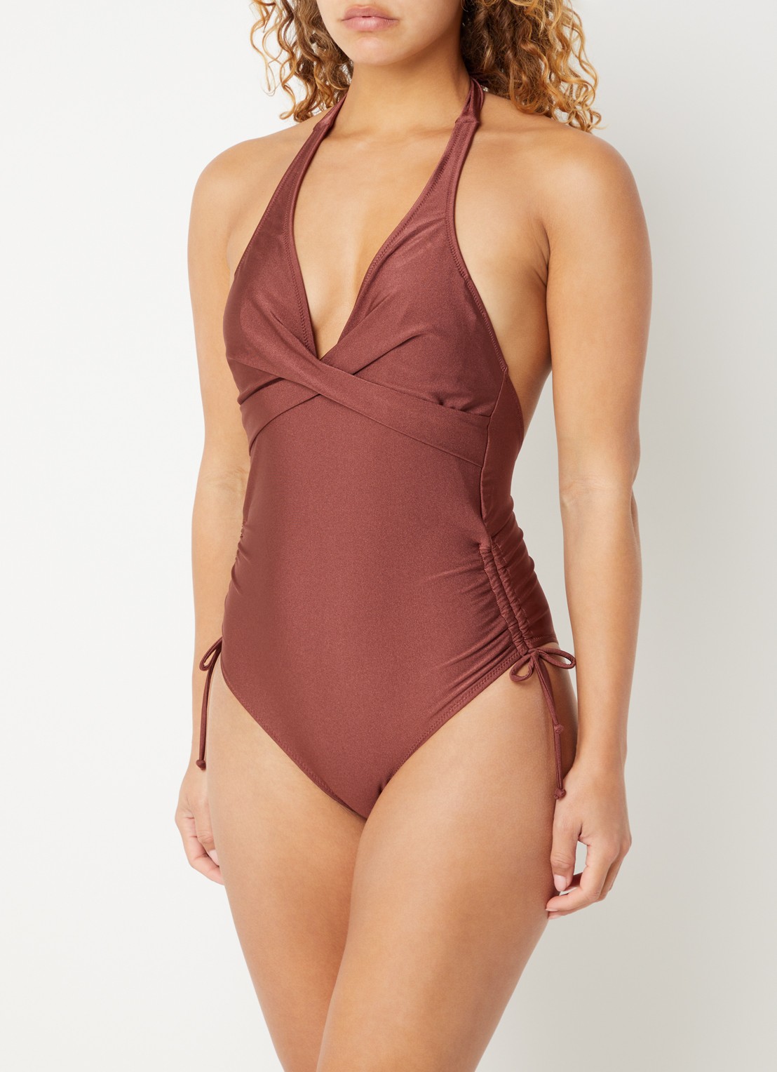 Barts Isla Halter badpak met rugdecolleté  - voorkant 2 kastanjebruin