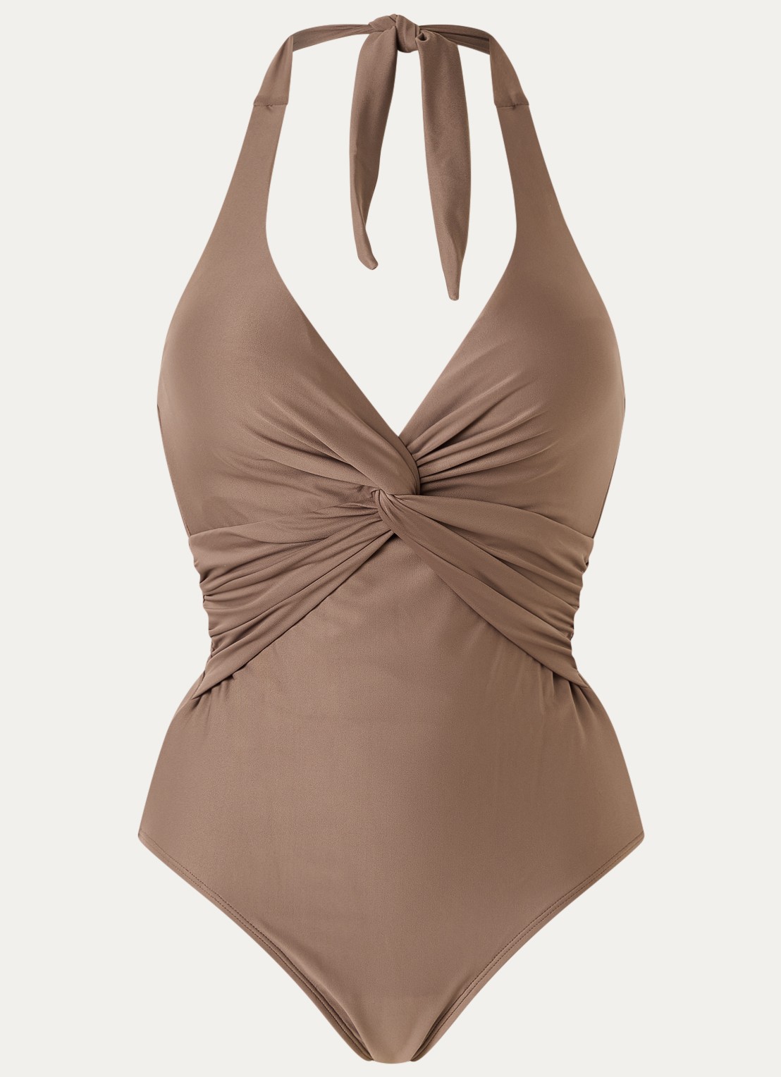 Barts Kellie Halter corrigerend badpak met knoopdetail - voorkant 3 lichtbruin
