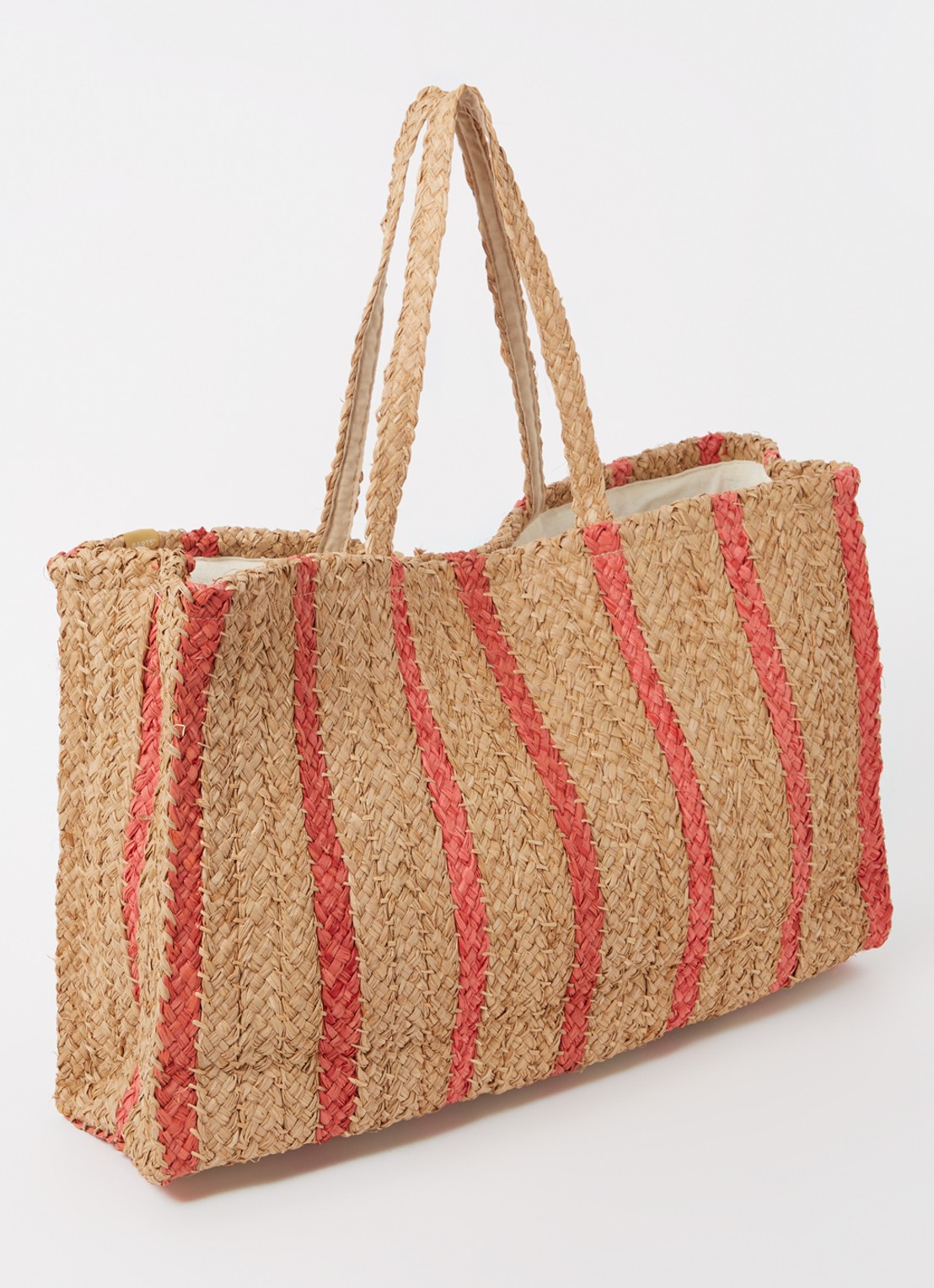 Barts Makemo shopper van raffia - achterkant donkerbeige