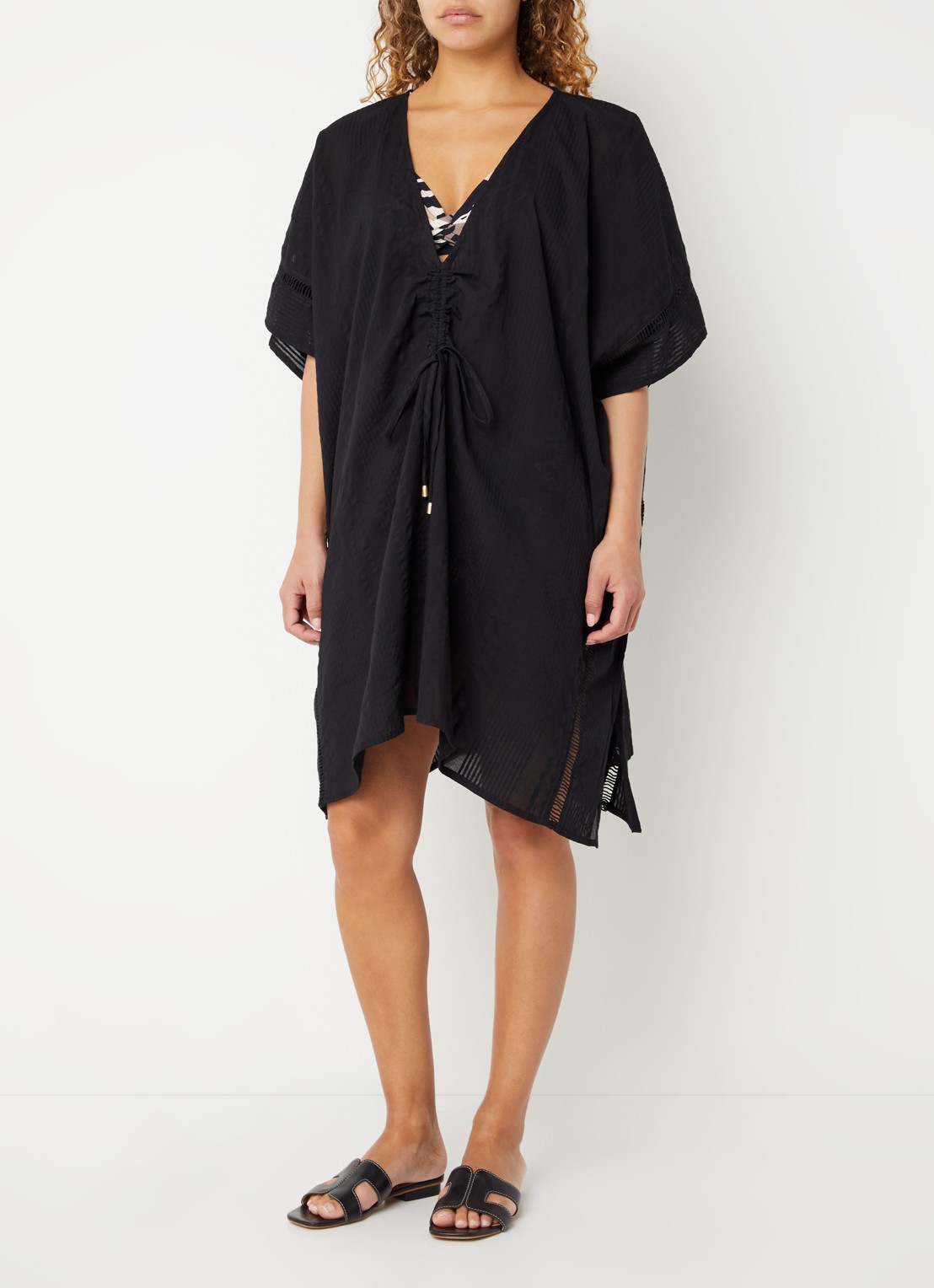 Barts Raimha kaftan met broderie - voorkant 2 zwart