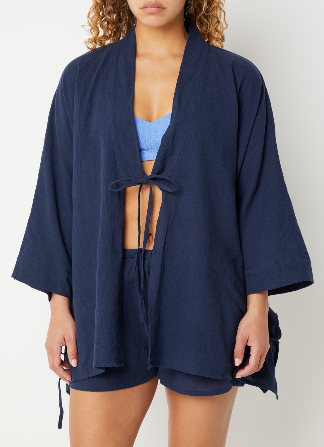 Barts Ritay kaftan met strikceintuur - detail 2 donkerblauw