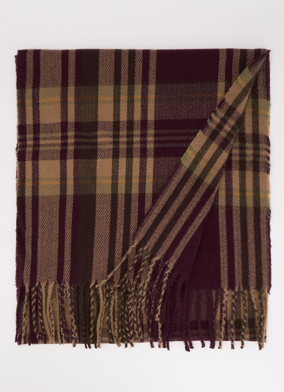 Barts Wallash sjaal met ruitdessin en franjes 190 x 40 cm - voorkant 3 bordeauxrood