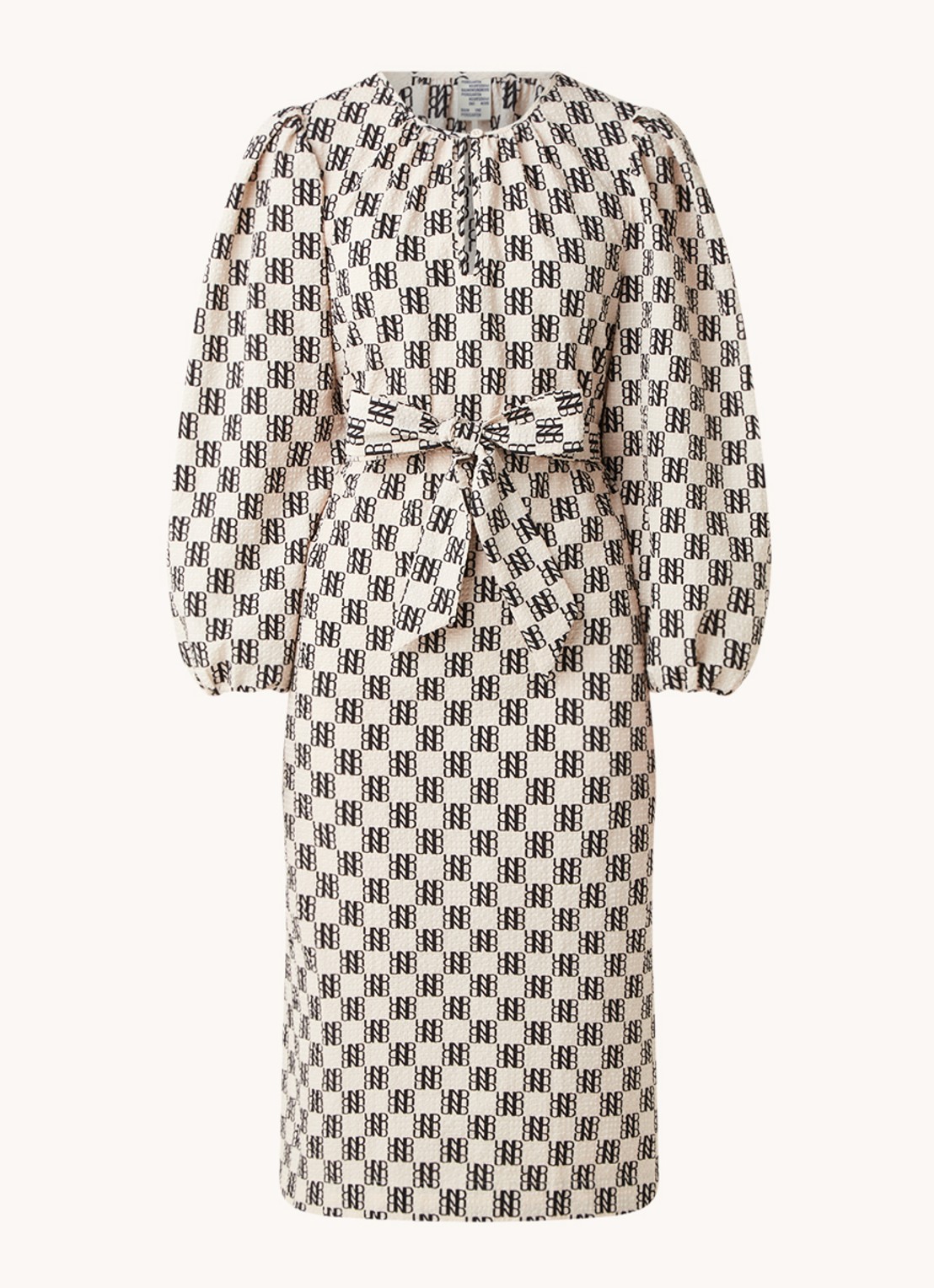 Baum und Pferdgarten Amadorah midi jurk met logoprint en pofmouw - voorkant 3 beige
