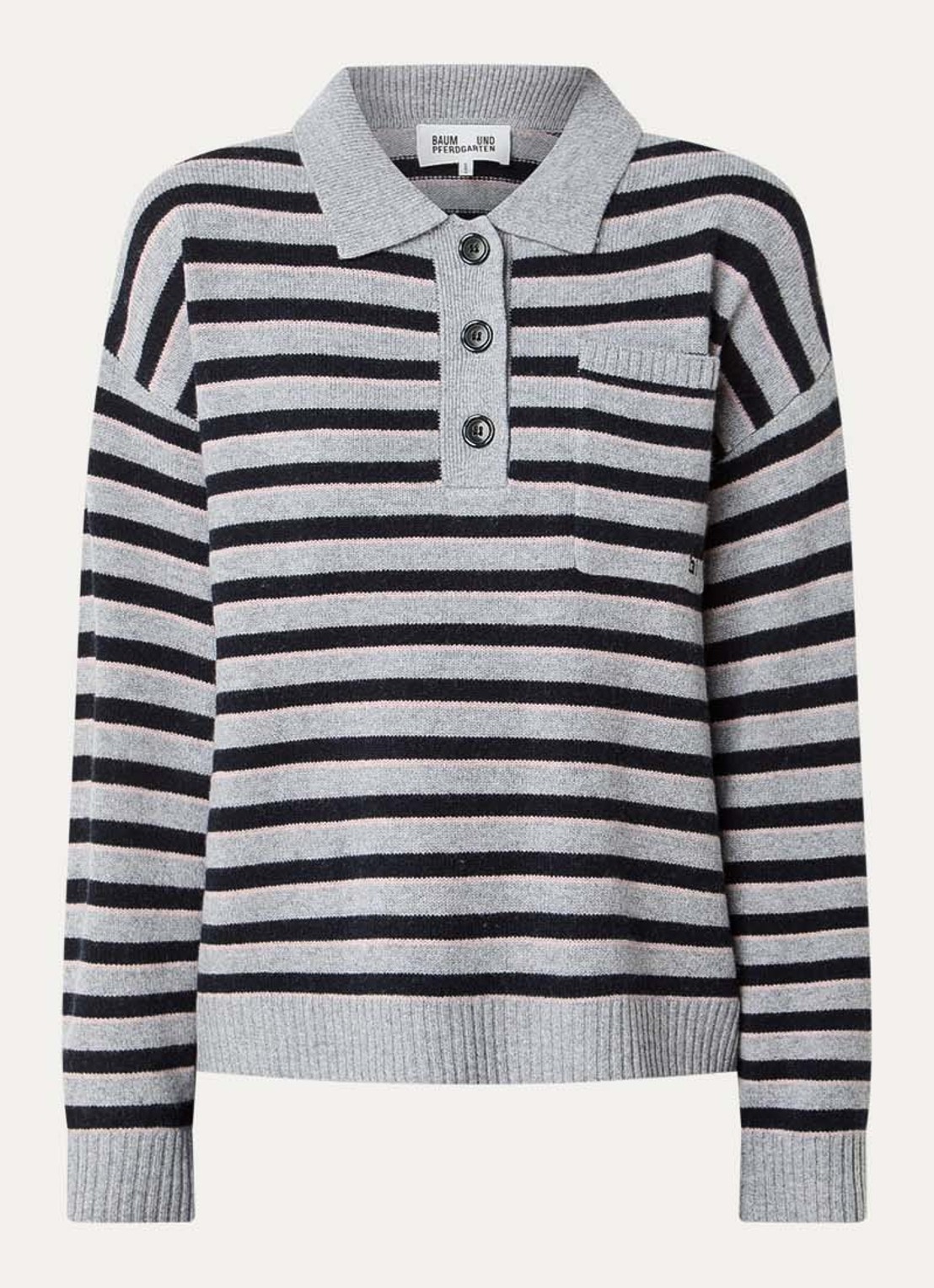 Baum und Pferdgarten Cailey fijngebreid trui in merino wolblend met polokraag - voorkant 2 grijs